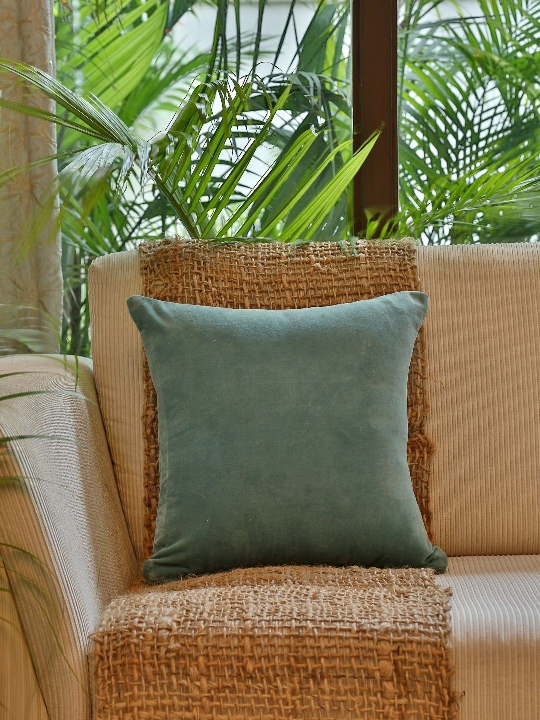 Revive Home Sea Green Square Breathable Cotton Cushion Covers