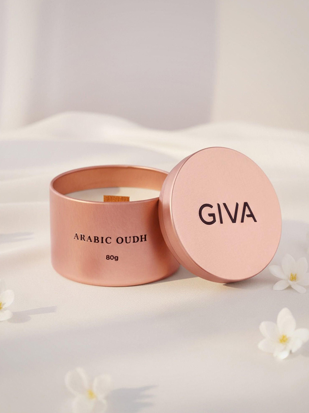GIVA Rose Gold & Cream-Coloured Arabic Oudh Scented Lead-Free Wick Jar Candle