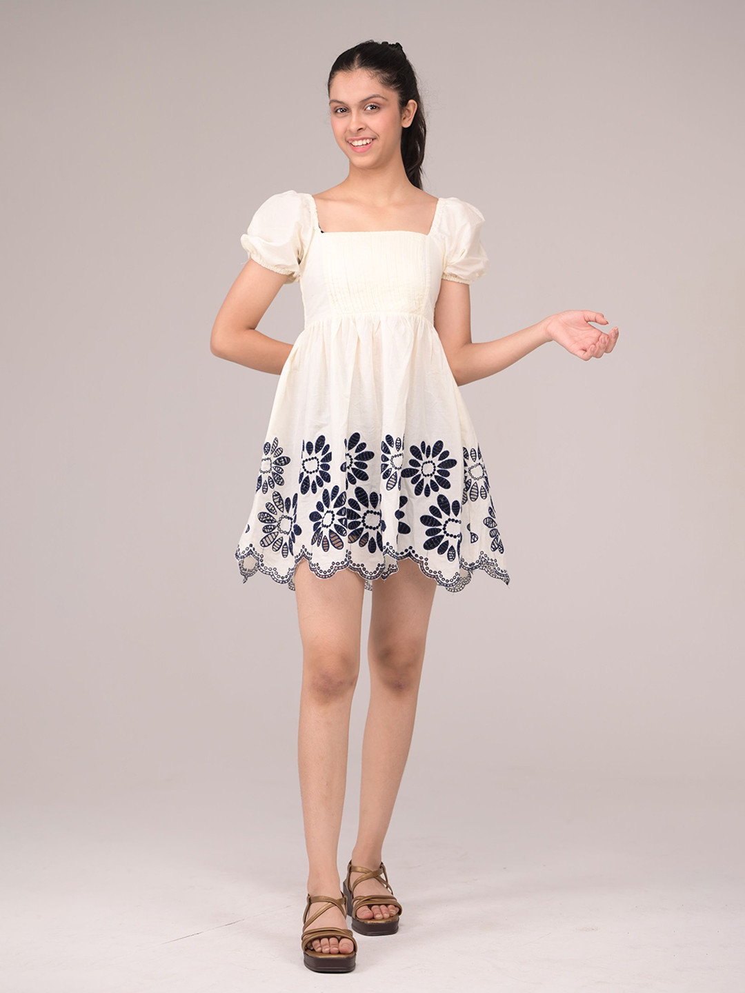 URBAN BUDS Floral Print Puff Sleeve Fit & Flare Dress