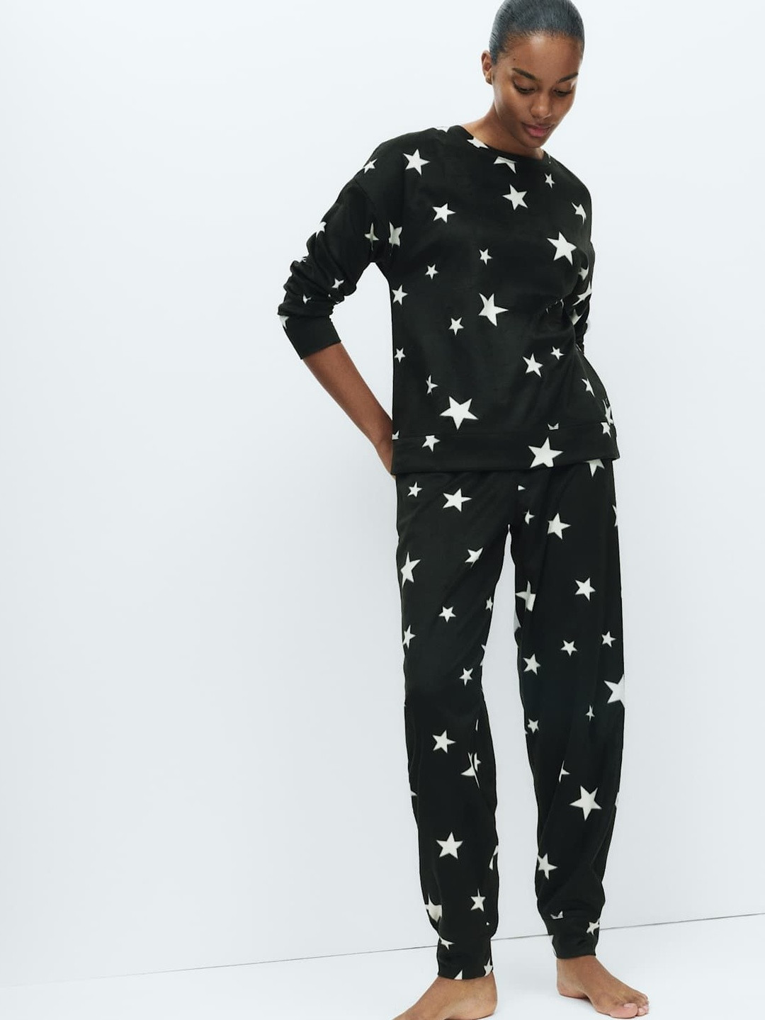 Marks & Spencer Women Fleece Star Print Cuffed Hem Night suit