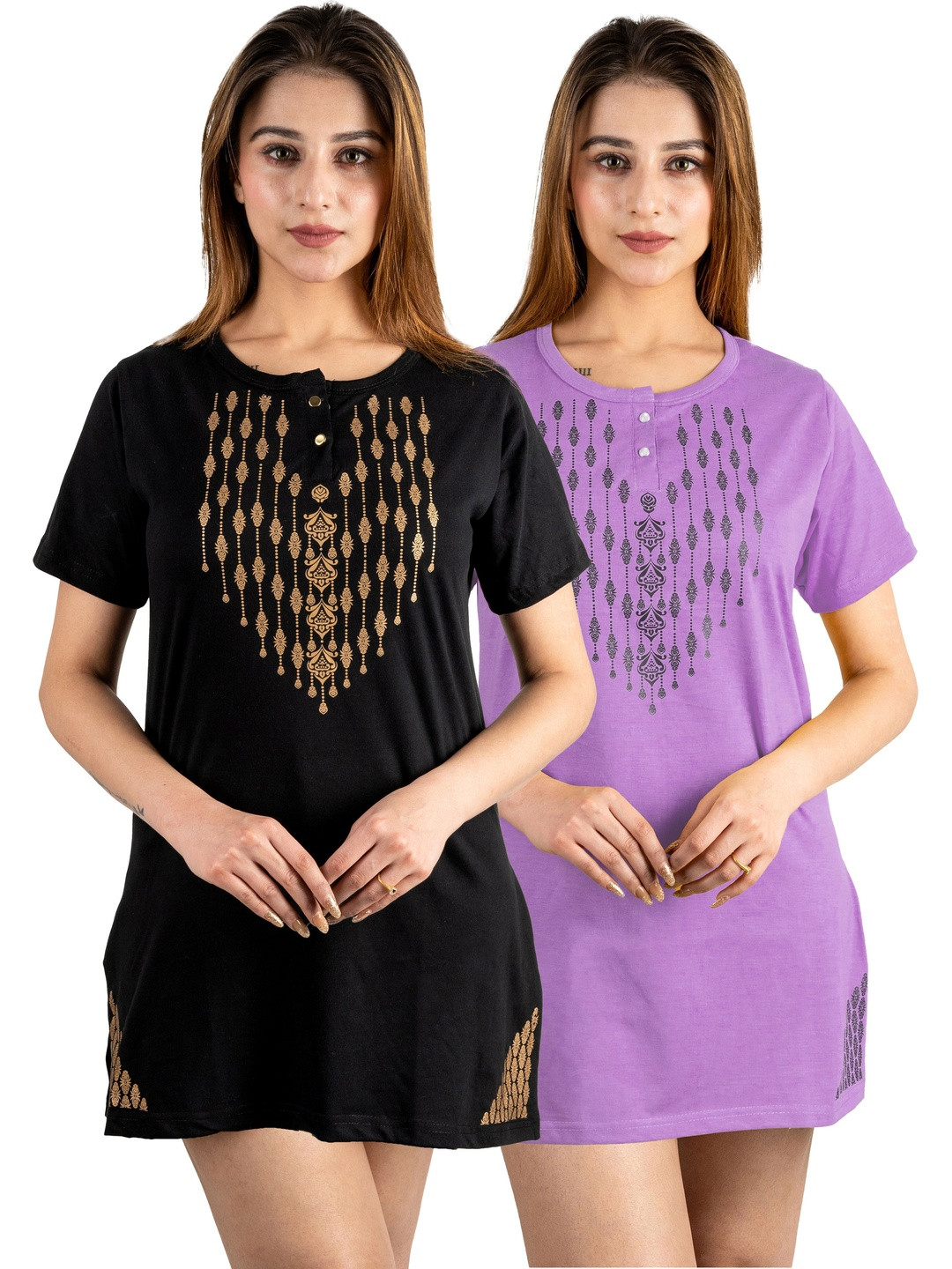 URBE-URBAN EVOLUTION Pack Of 2 Printed Round Neck Cotton Lounge Tshirts