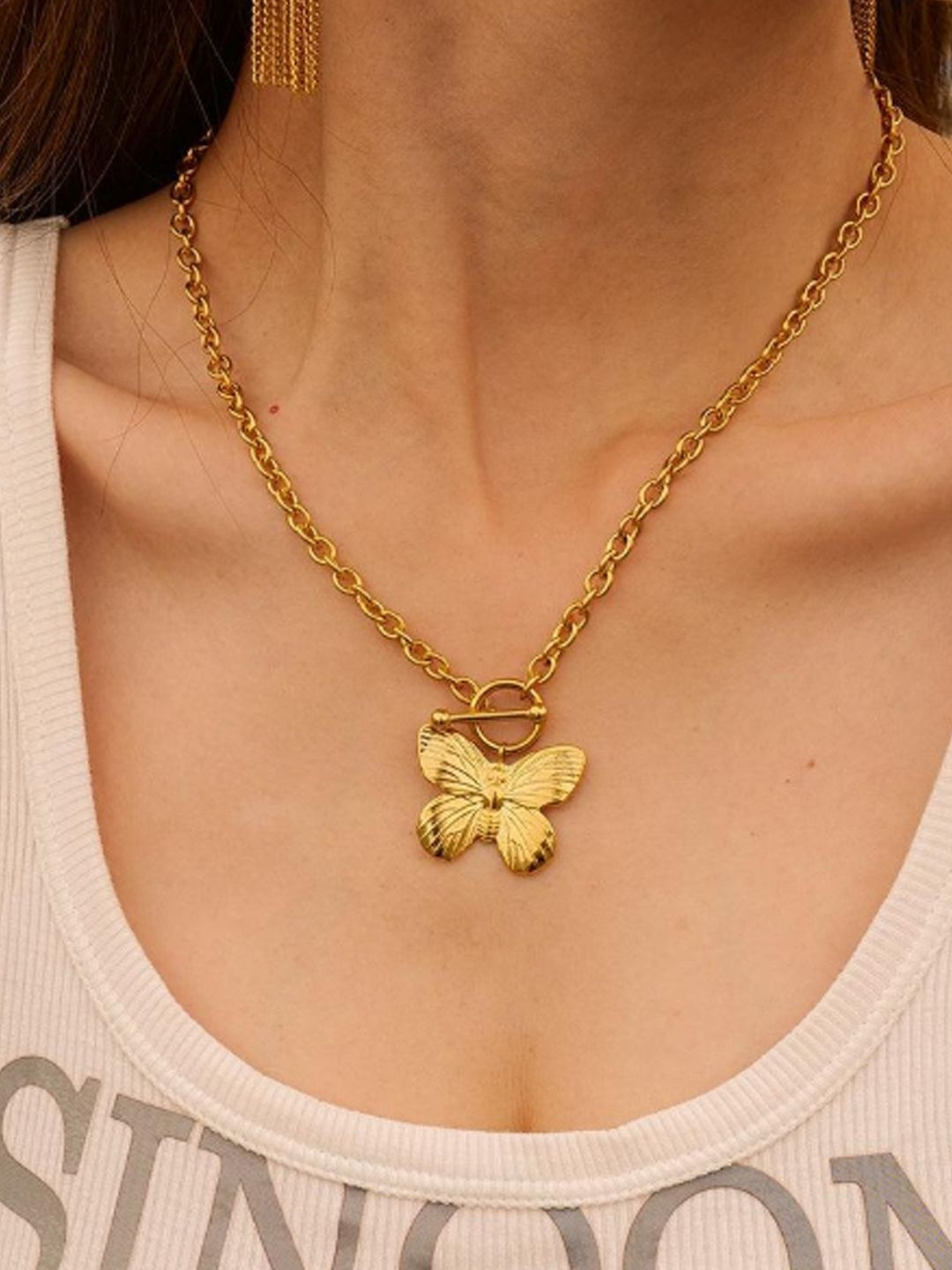 DIMPLERY Women Gold-Plated Whistledown Butterfly Necklace