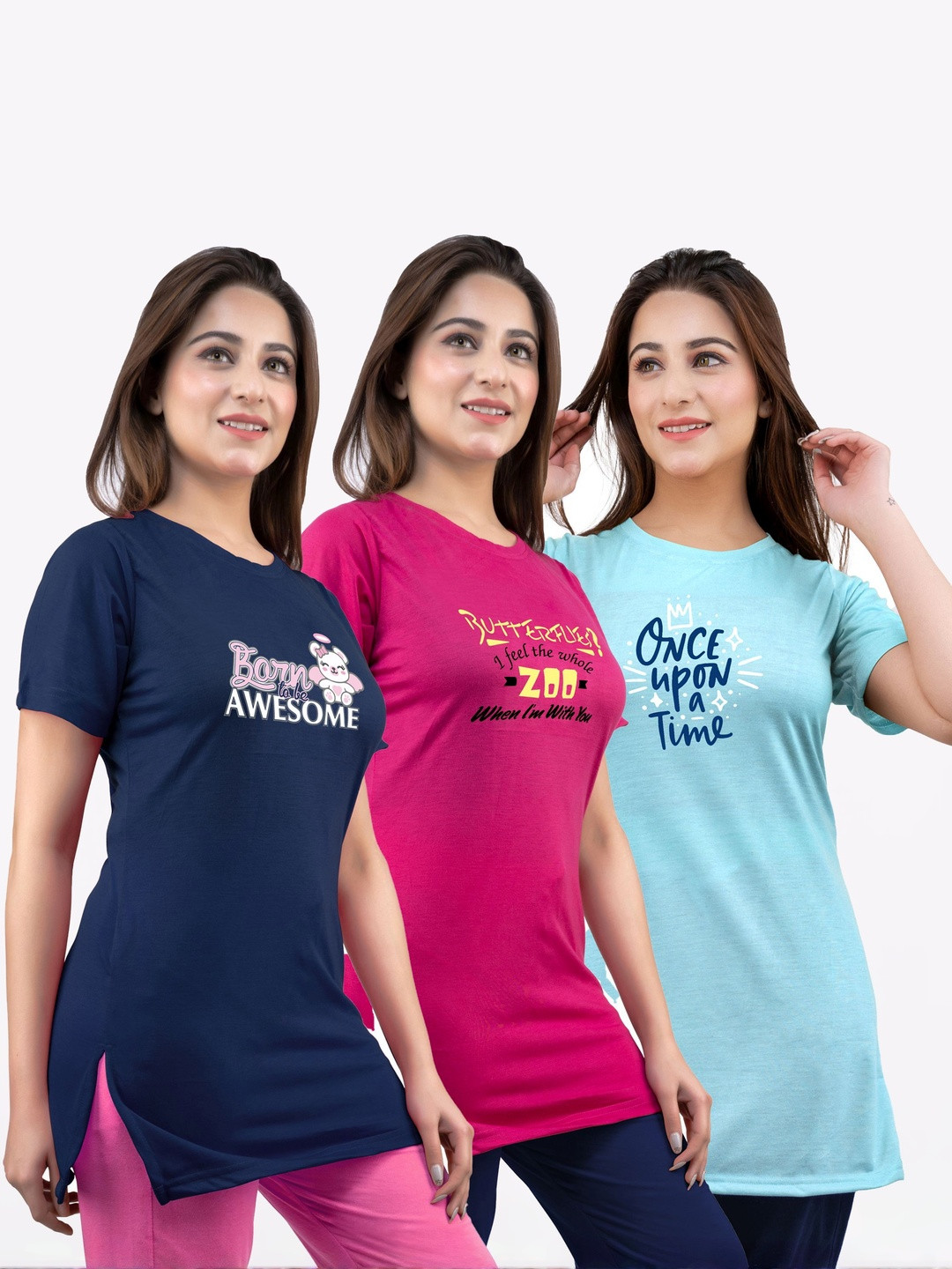 URBE-URBAN EVOLUTION Pack of 3 Typography Printed Round Neck T-shirt