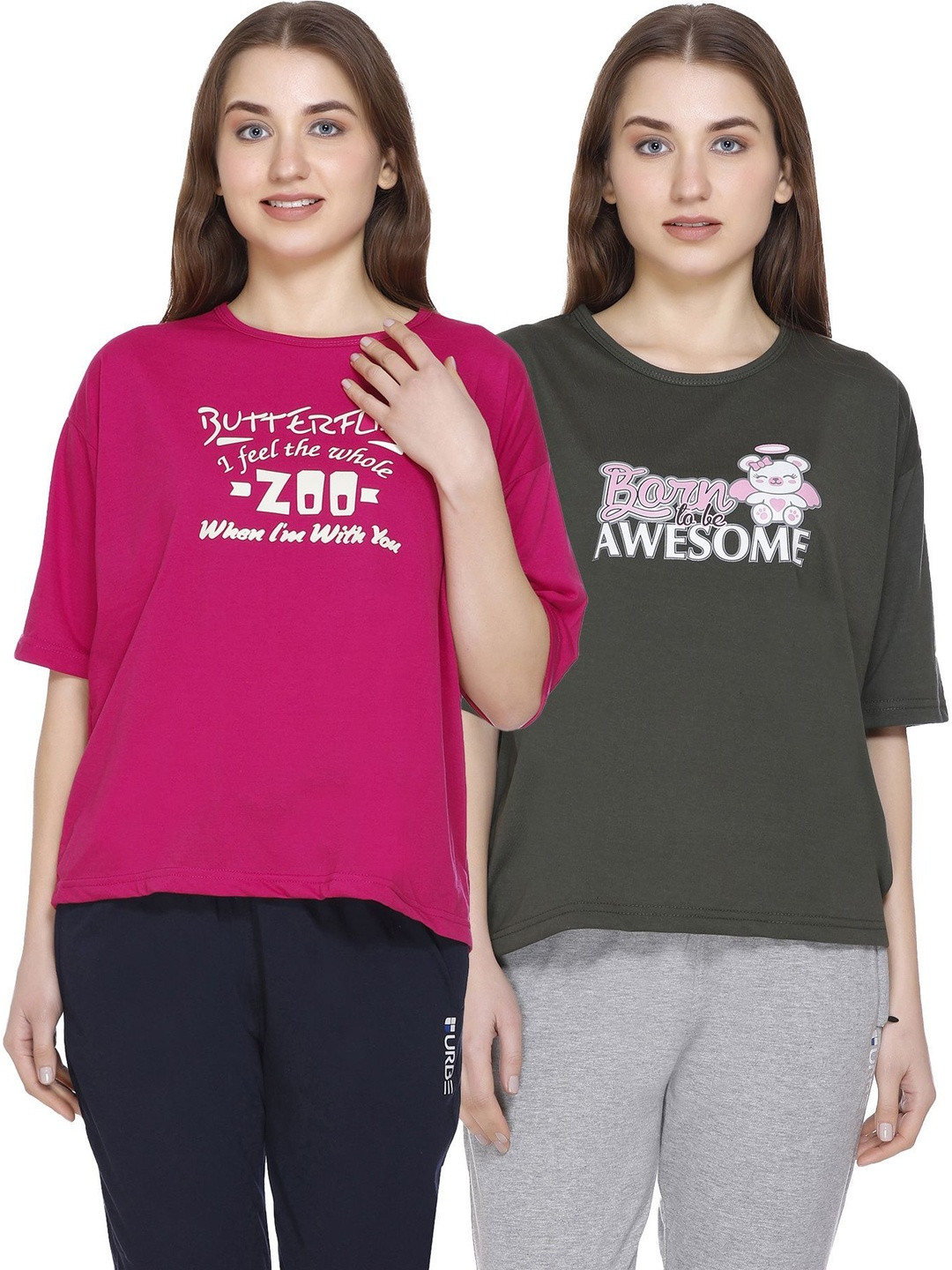 URBE-URBAN EVOLUTION Women Typography 2 Printed Drop-Shoulder Sleeves T-shirt