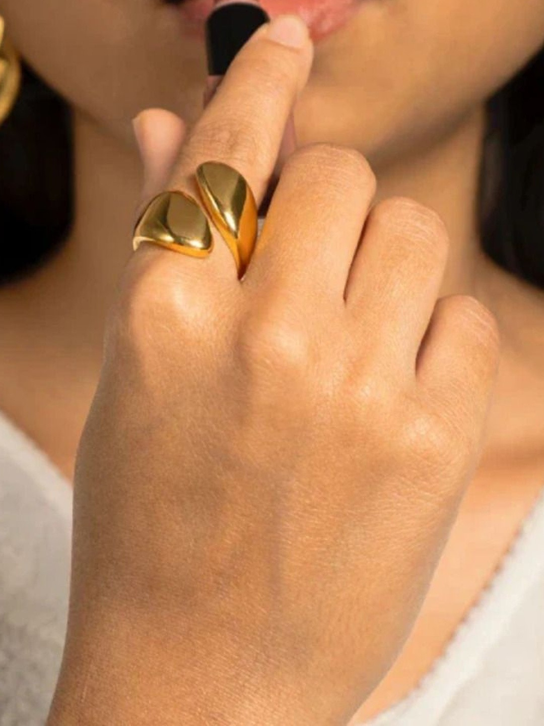 Selenes Gold-Plated Stainless Steel Huggy Adjustable Finger Ring