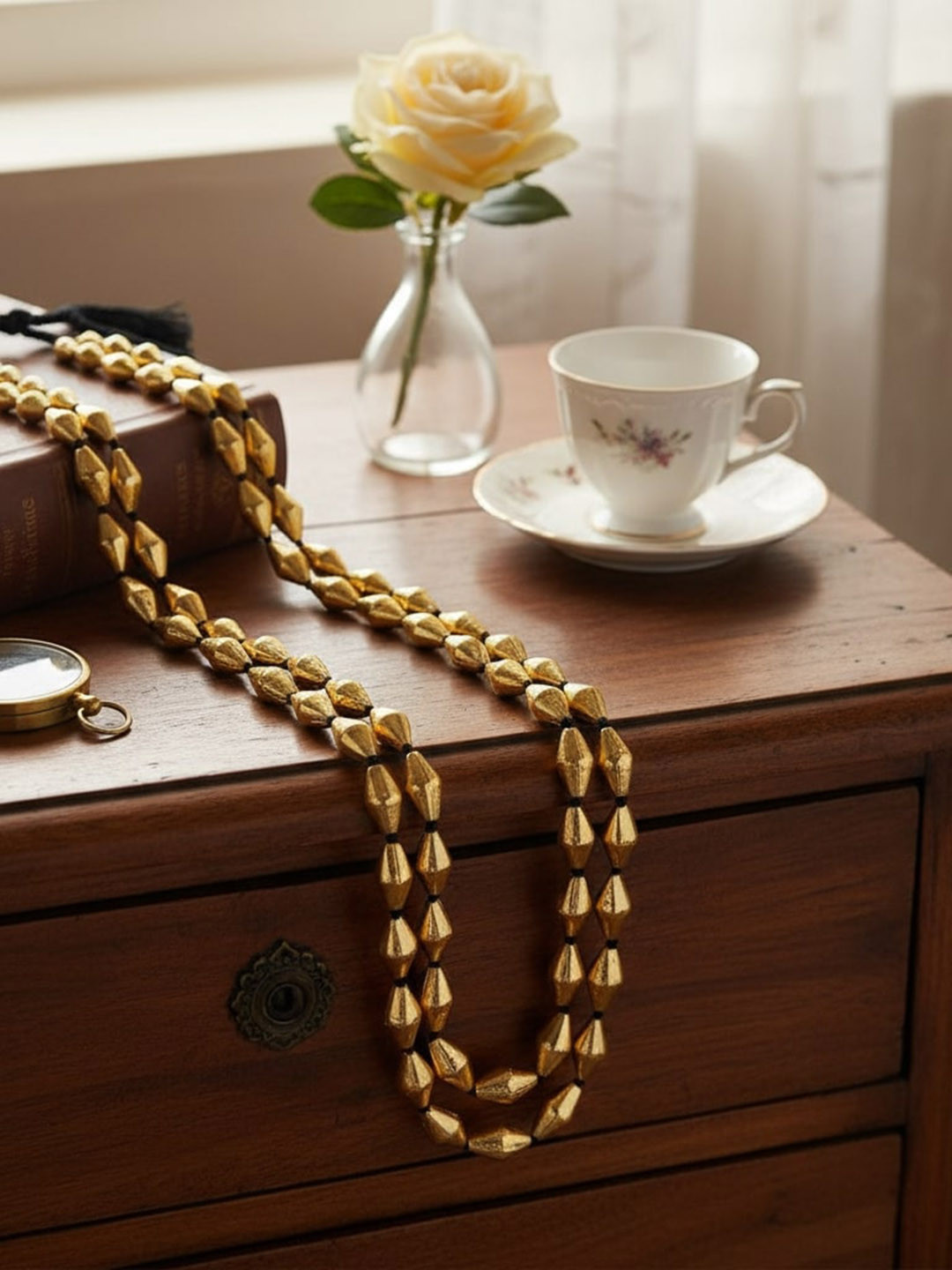 FIROZA Women Gold-Plated Brass Elaichi Double String Mala