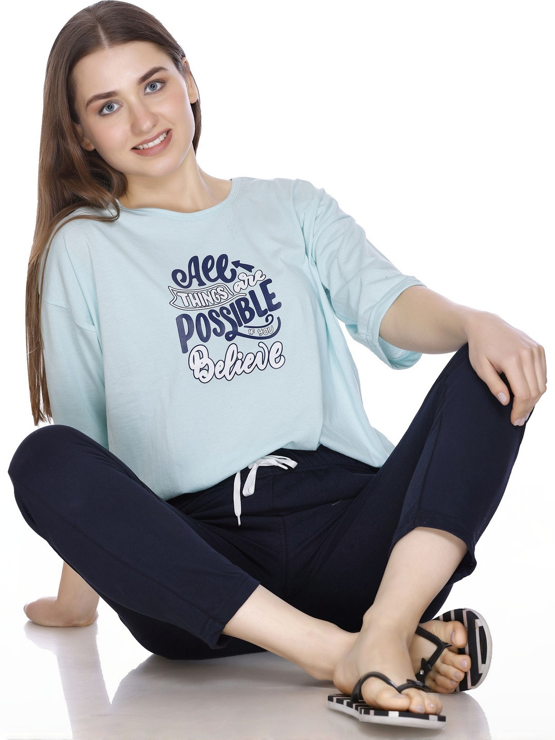 URBE-URBAN EVOLUTION Women Typography 2 Printed Drop-Shoulder Sleeves T-shirt