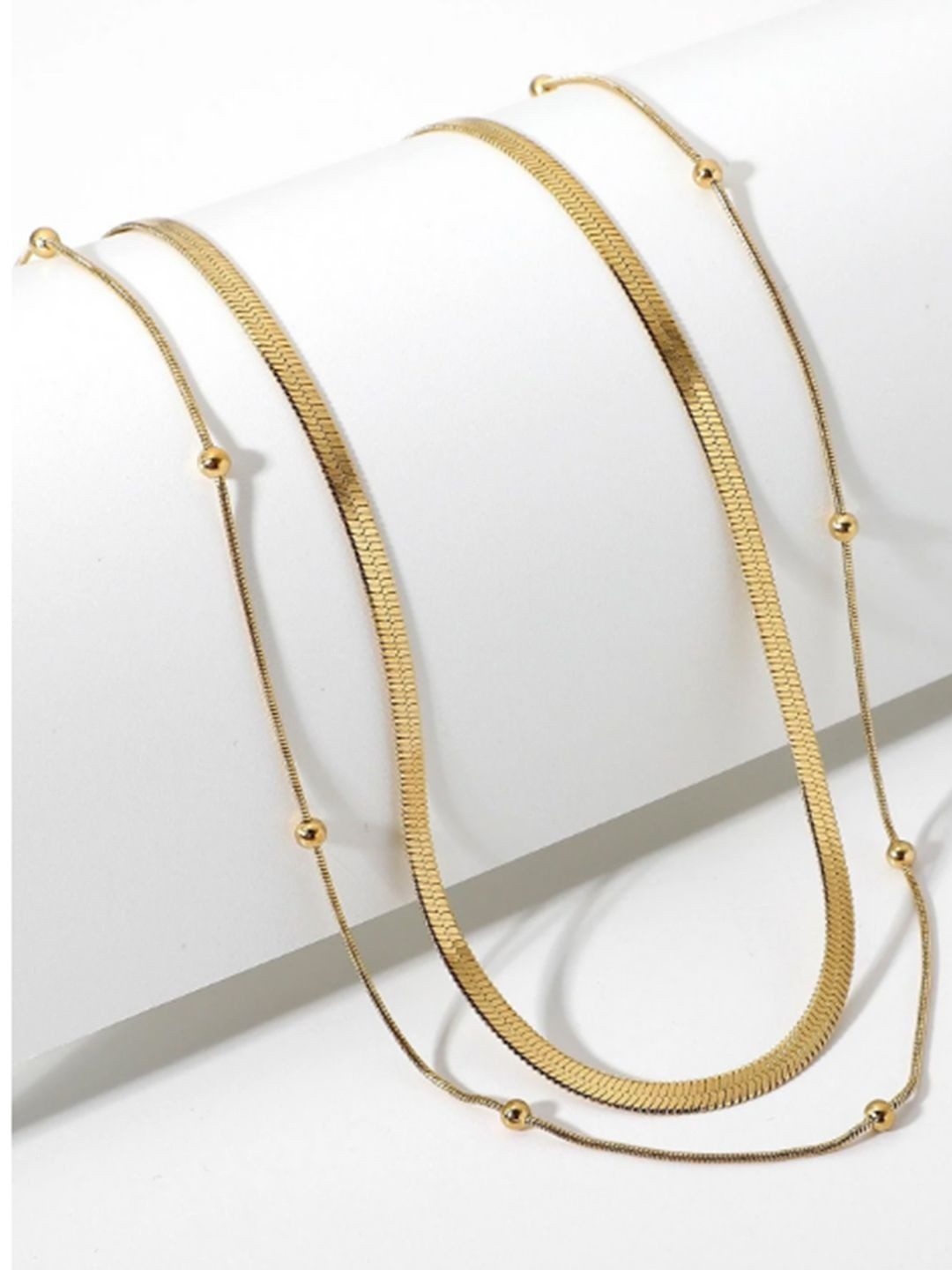 DIMPLERY Stainless Steel 18K Gold-Plated 2 in 1 Layered Necklace