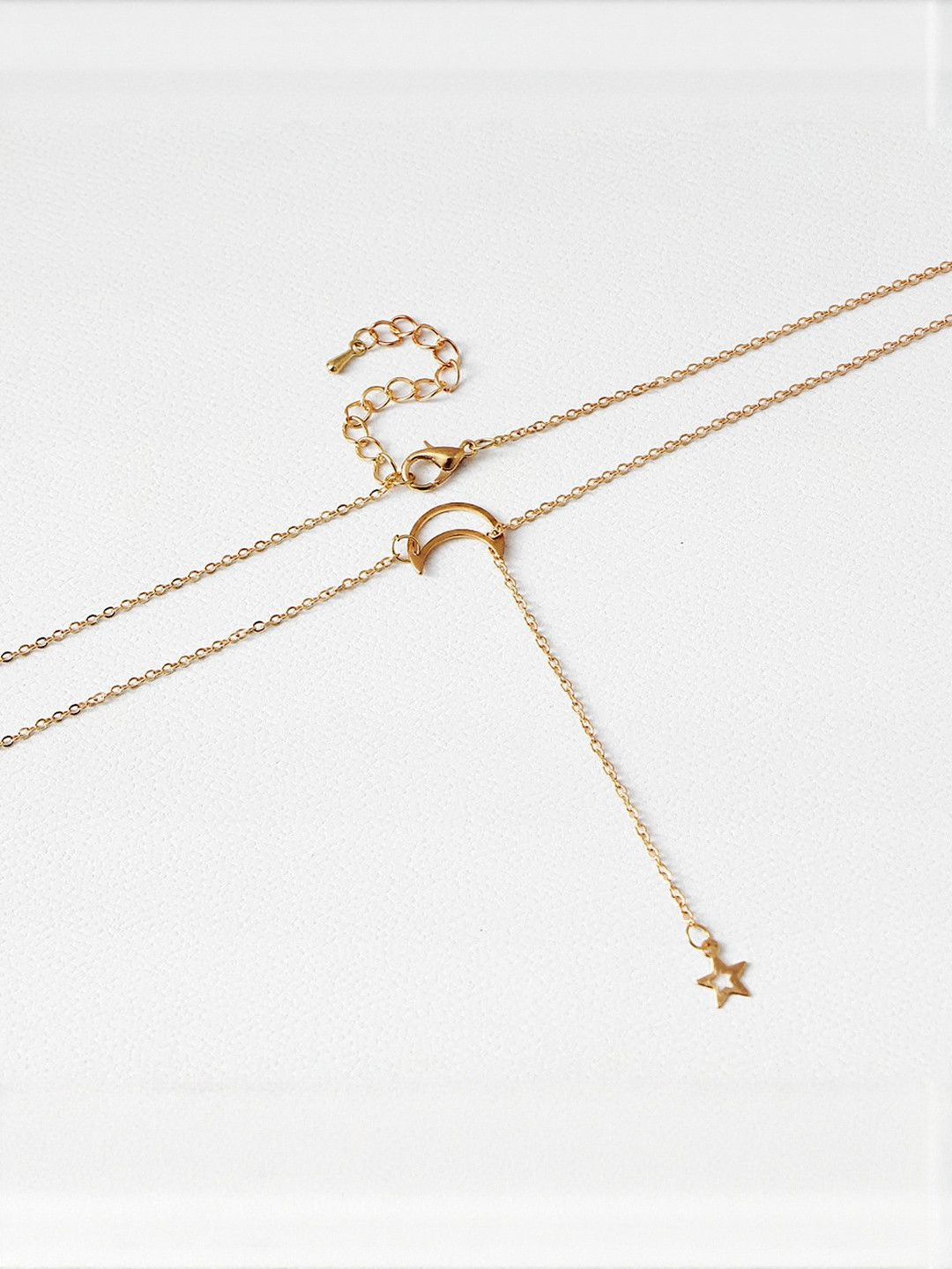 DressBerry Gold-Plated Moon Dropping Star Minimal Necklace