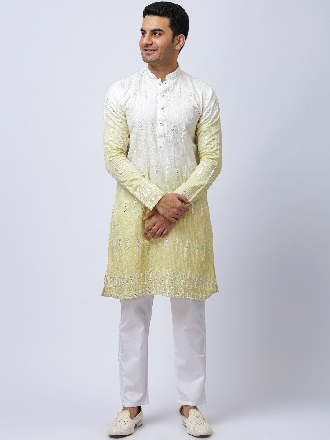Aesthelia Men Ombre Dyed Regular Sequinned Kurta with Pyjamas