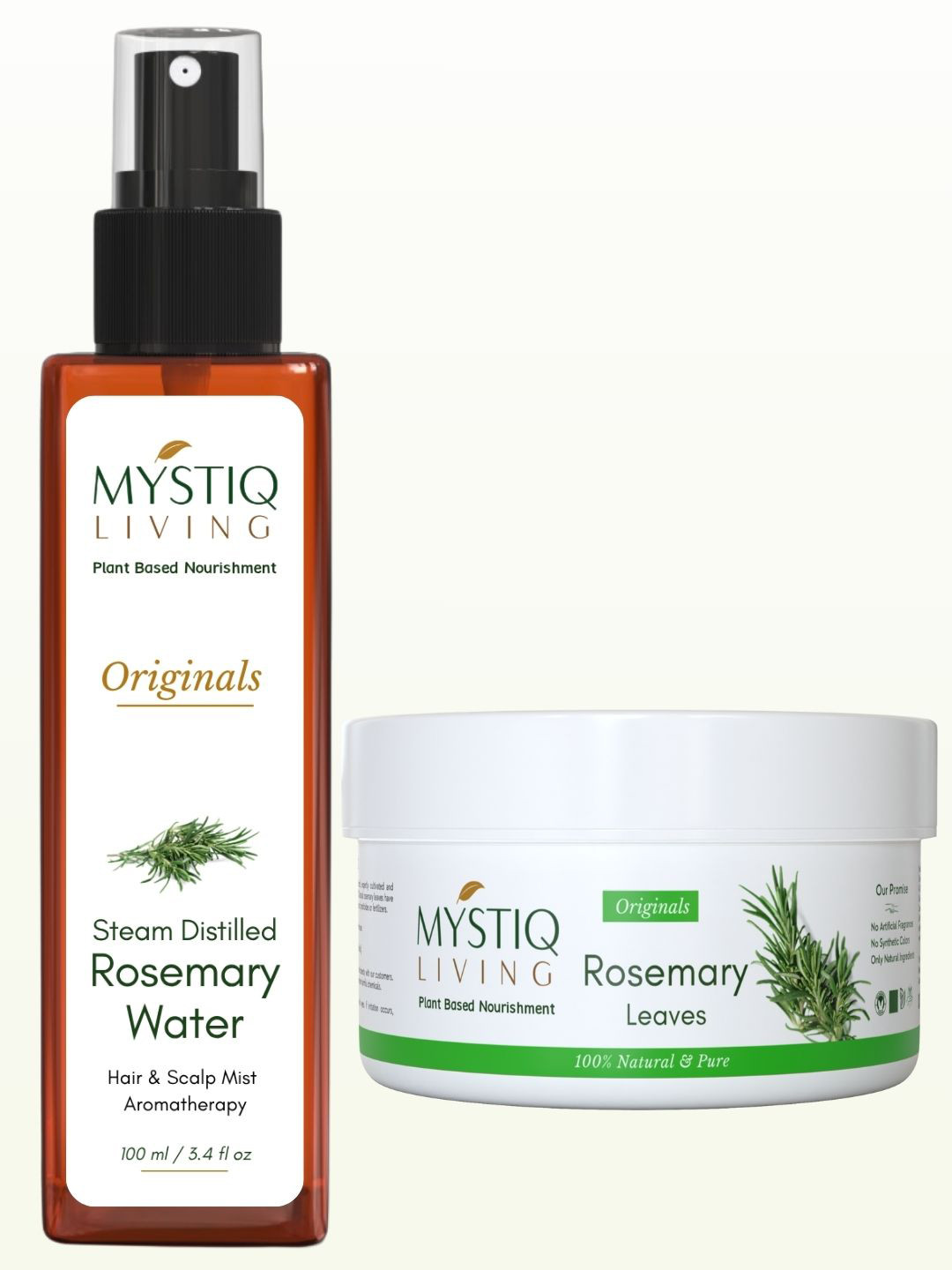 MYSTIQ LIVING Set of Rosemary Water Hair Spray Mist - 100ml & Rosemary Leaves - 70g