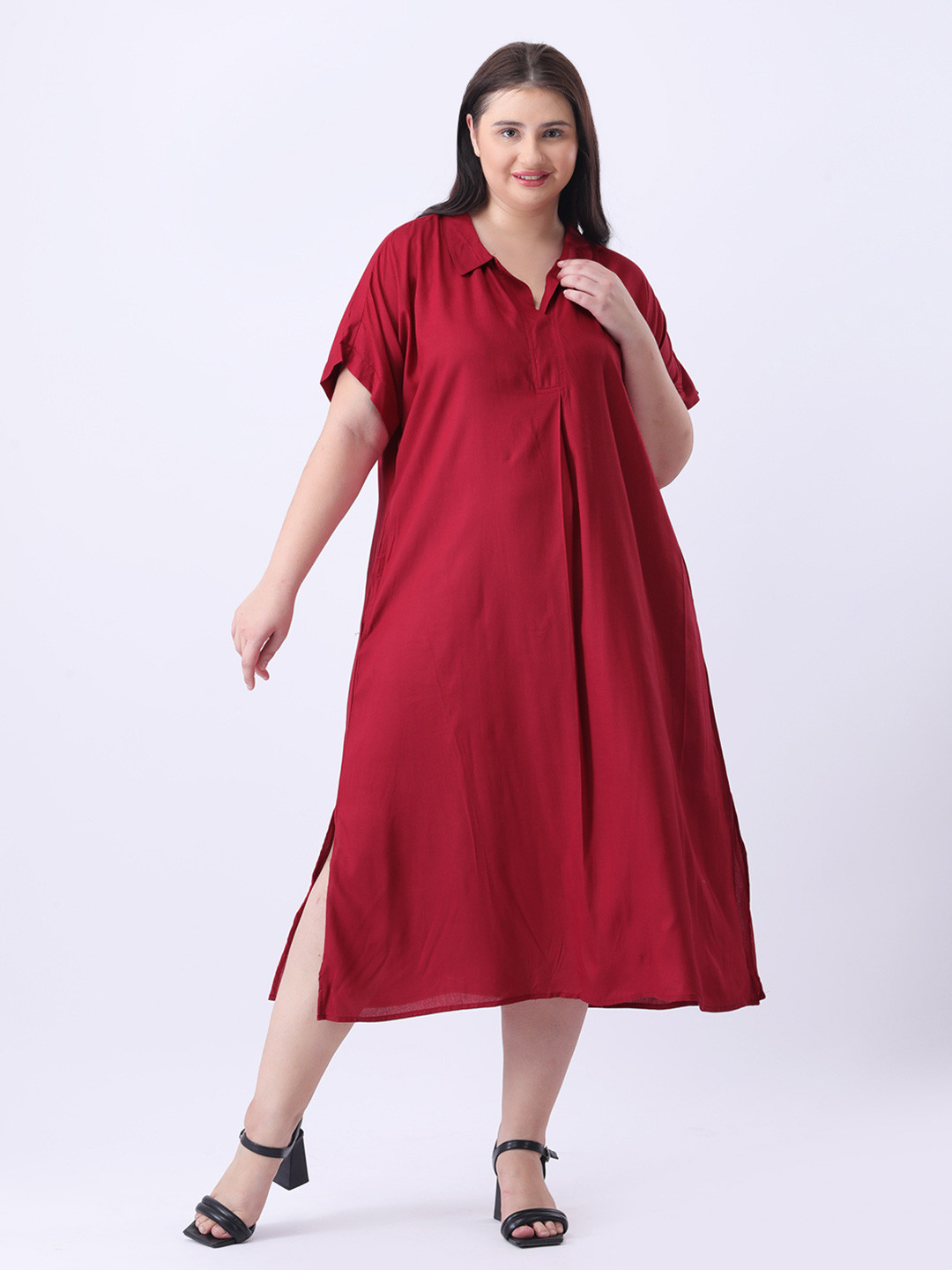Qurvii A-Line Midi Cotton Oversize Dress