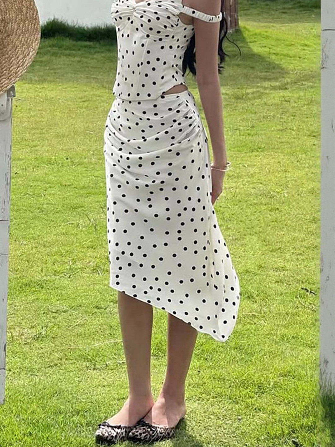 LULU & SKY Polka Dot Asymmetrical Midi Skirt