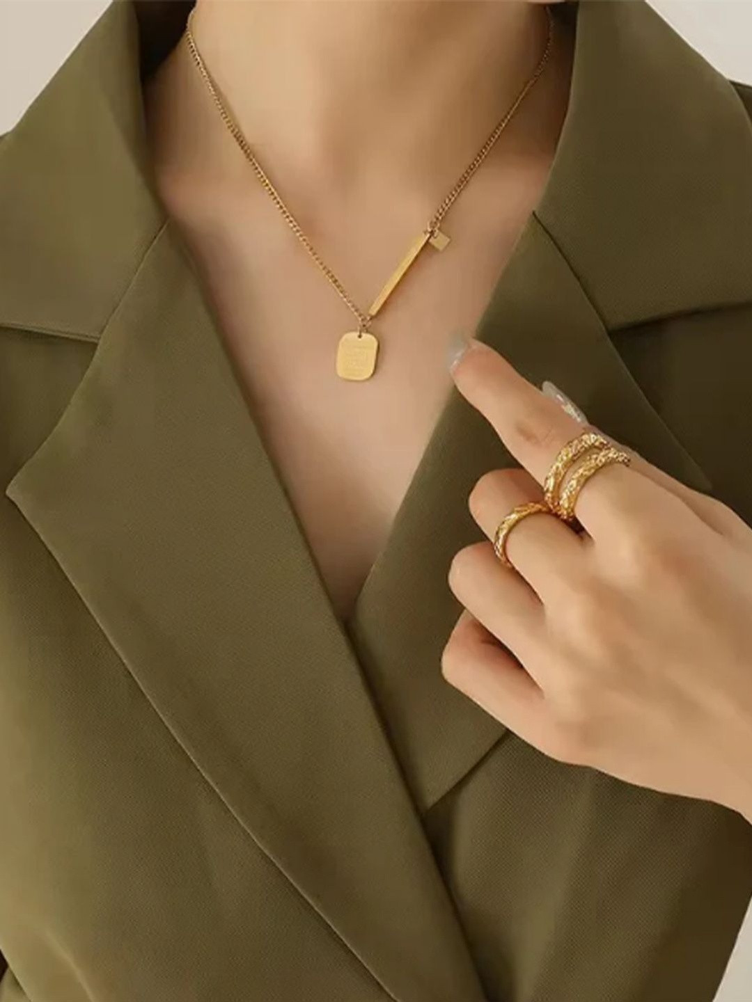 DIMPLERY Women Gold plated Cuban Chain Letter Necklace