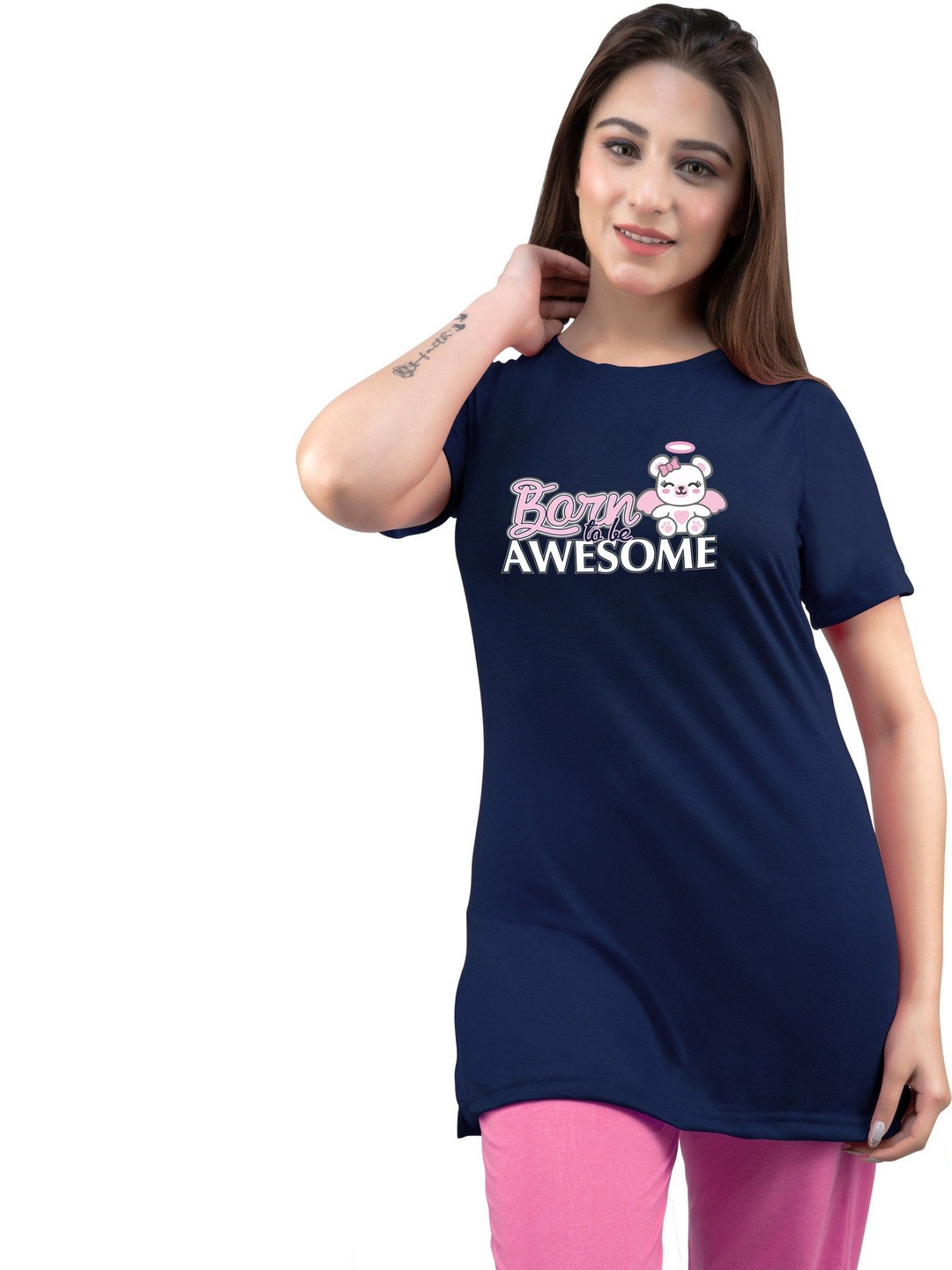 URBE-URBAN EVOLUTION Women Round Neck Short Sleeves Lounge T-Shirts