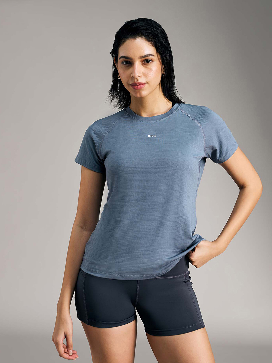 KICA Women Brand Logo Printed Raglan Sleeves Sports T-shirt