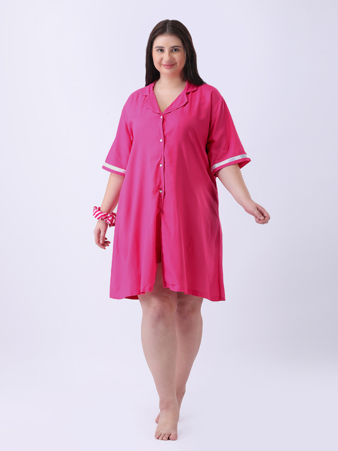 Qurvii Shirt Collar Midi Loose Fit Dress
