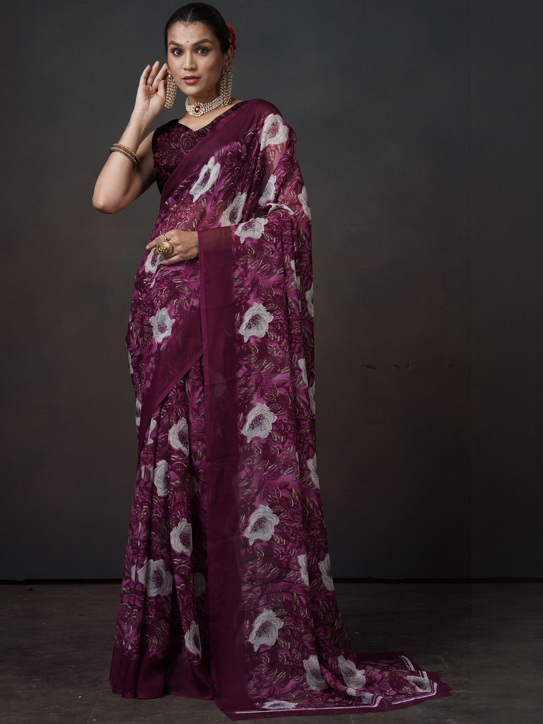 NIRMAL CREATION Floral Poly Georgette Saree