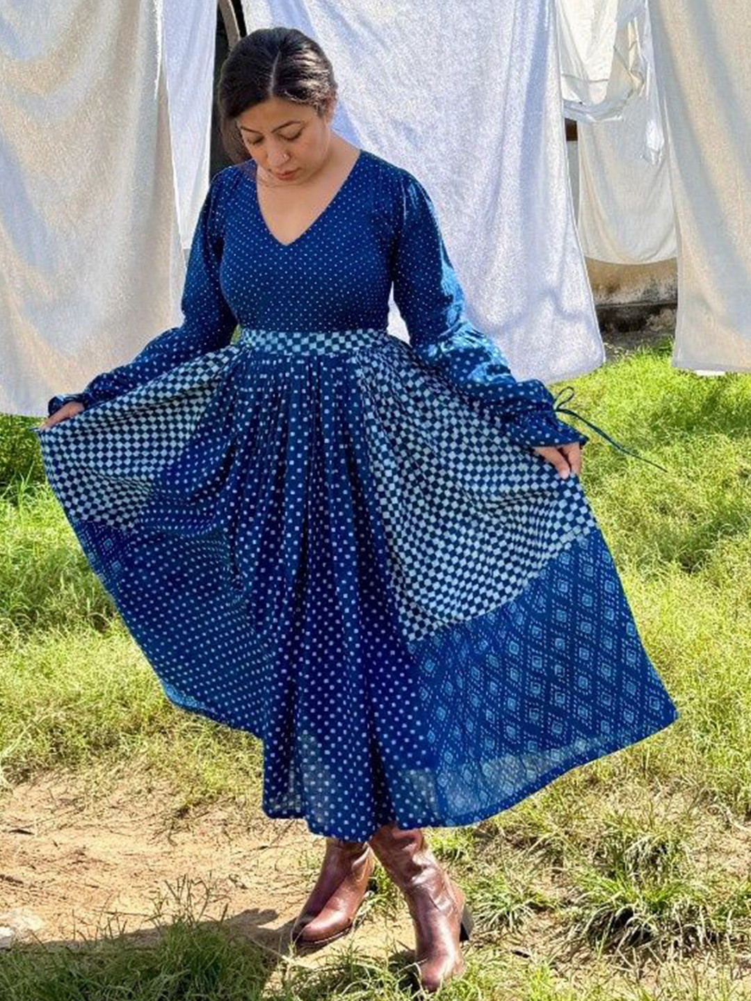 Darakht Polka Dot Print A-Line Midi Dress