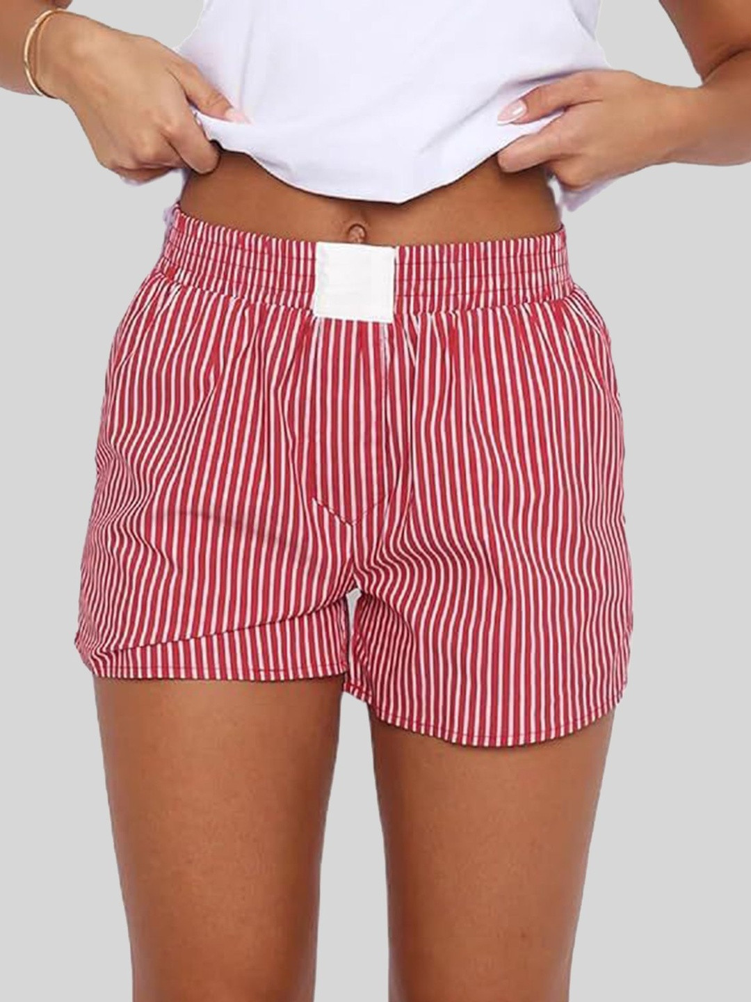 LULU & SKY Women Striped High-Rise Elastic Waist Shorts