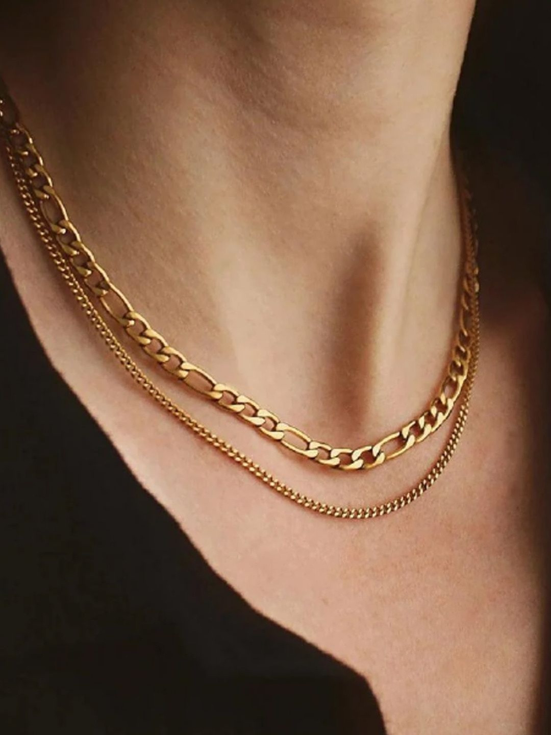 DIMPLERY Women Gold-Plated Layered Necklace with Lobster Closure