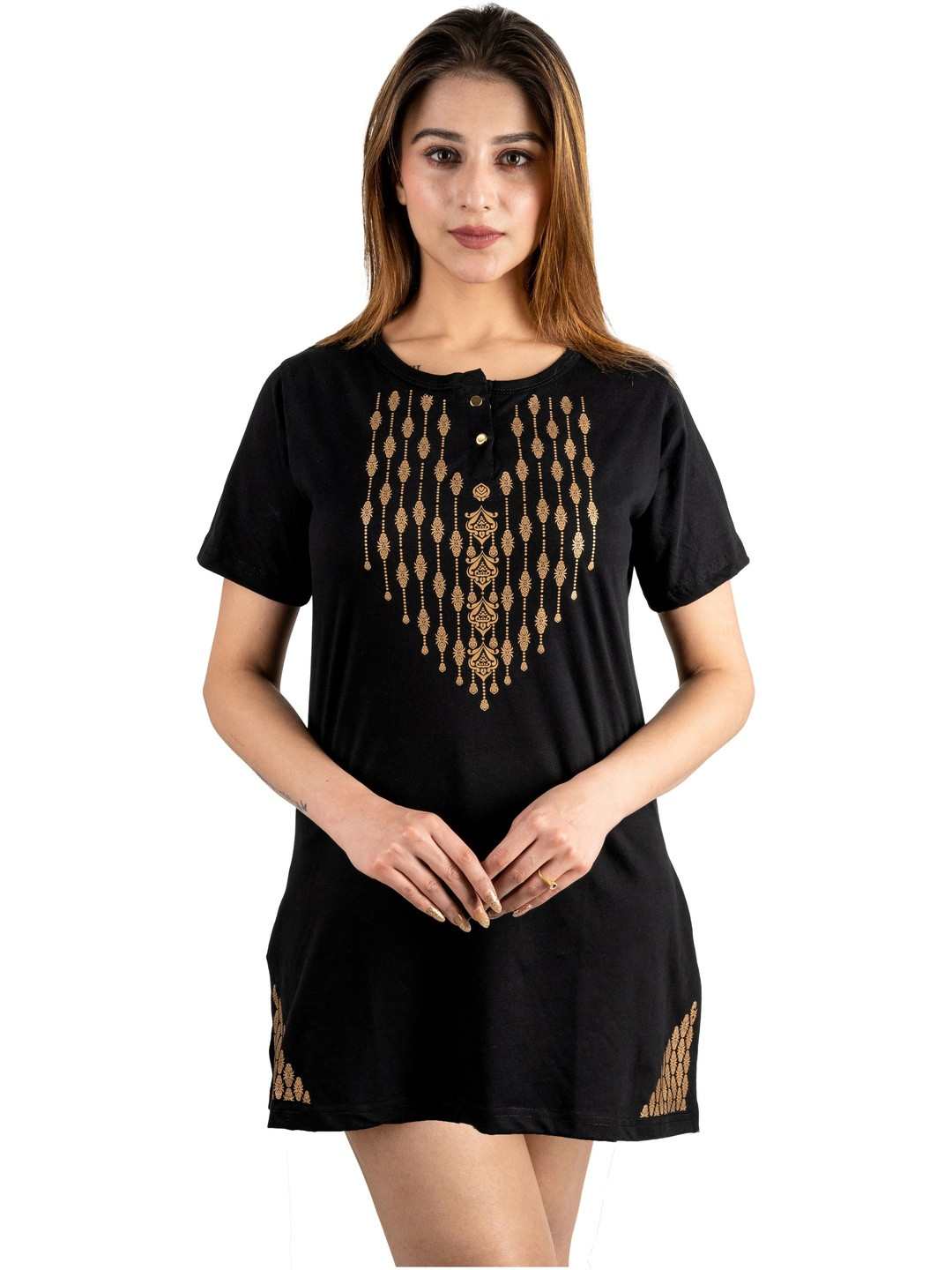 URBE-URBAN EVOLUTION Women Self Design Round Neck Lounge T-Shirt