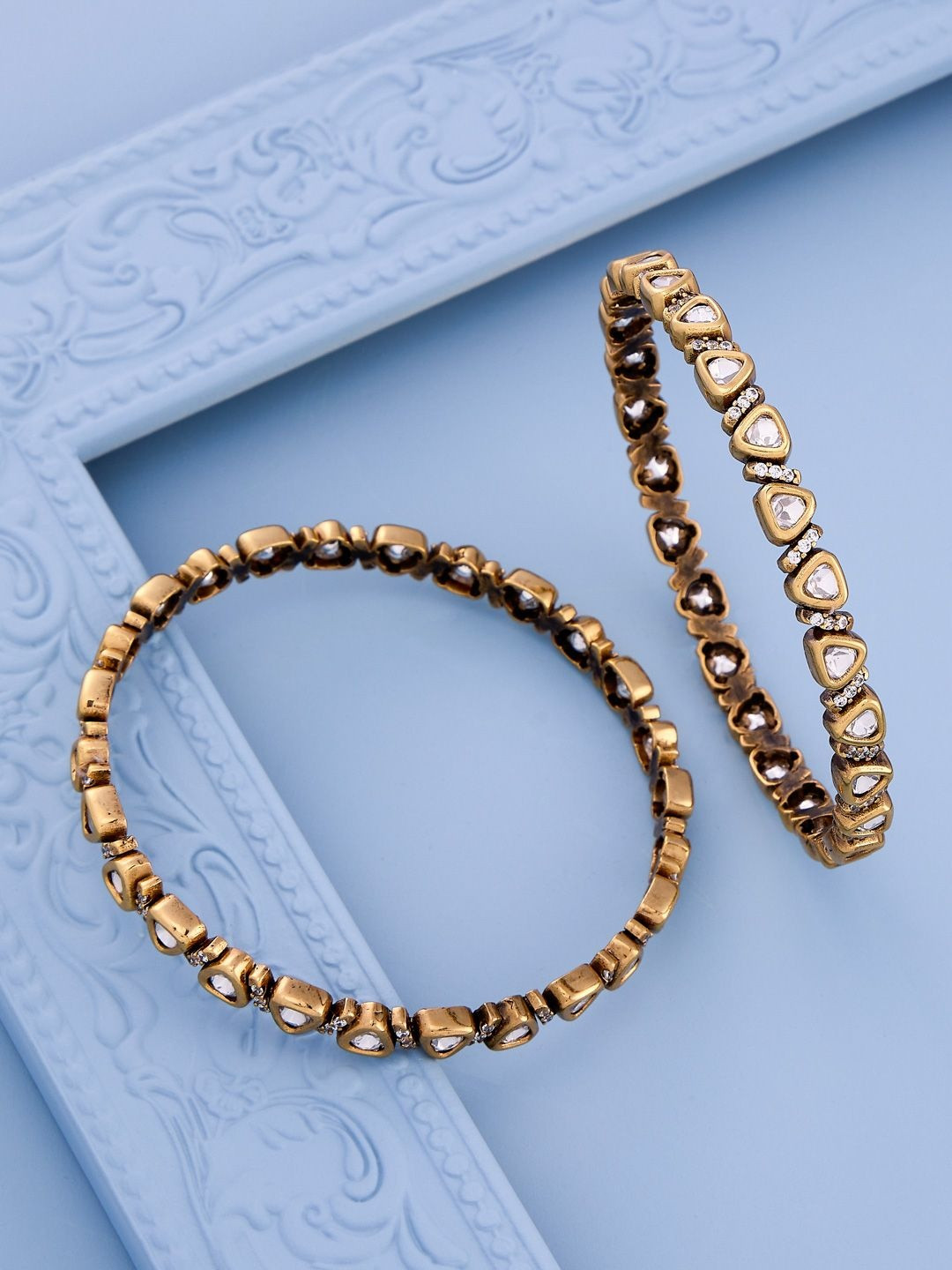 Kushal's Fashion Jewellery Set Of 2 Victorian Plated Kundan Stones Studded Bangles