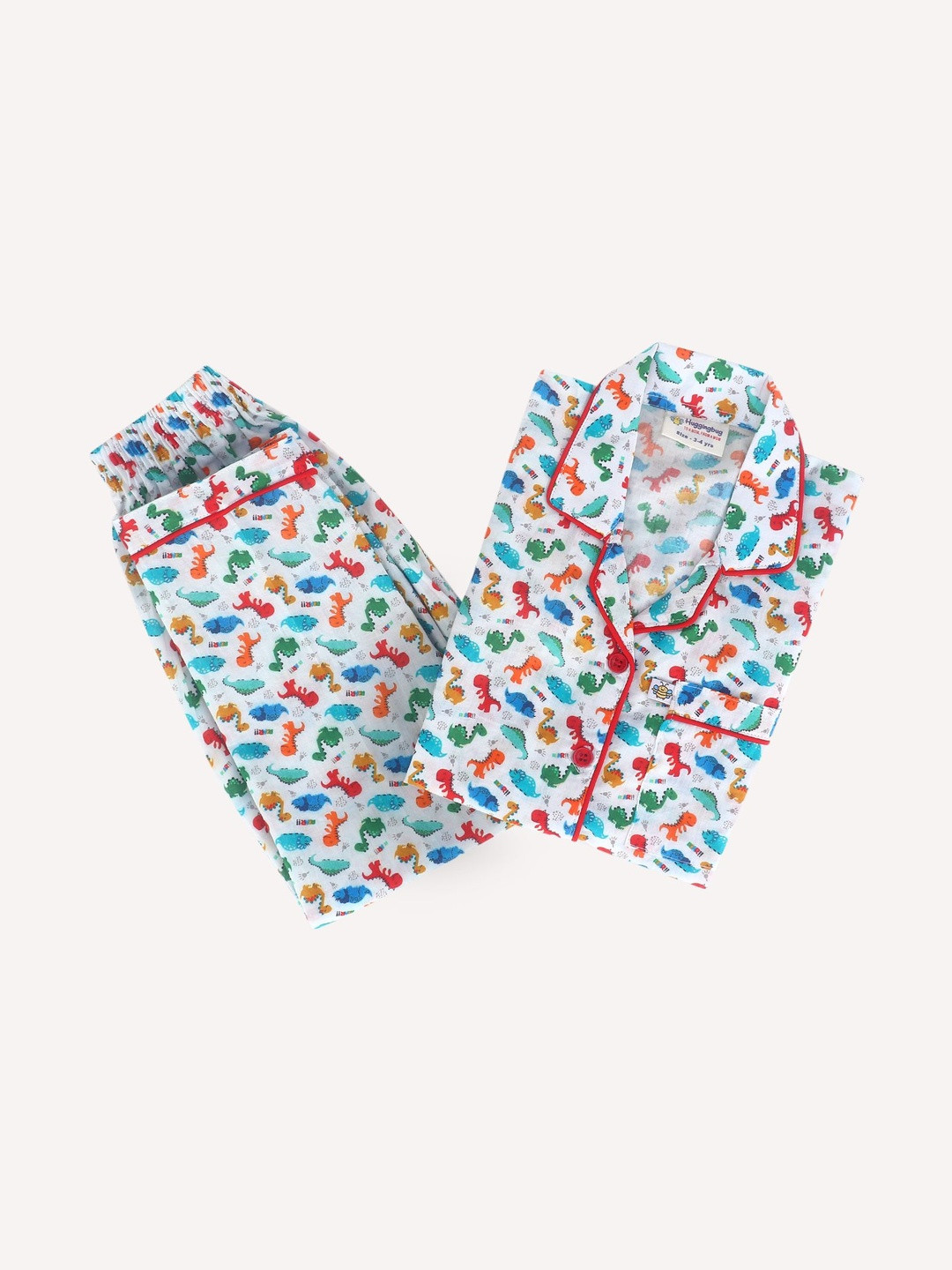 Huggingbug Mighty Dino Kids Dinosaur Printed Full Sleeves Pure Cotton Night Suit