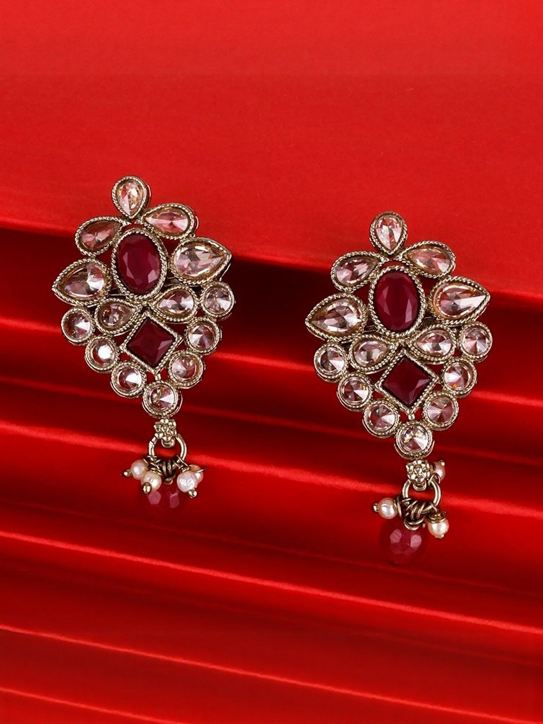SALONI FASHION JEWELLERY Flower Design Kundan Stone Gold Plated Dangle Earring