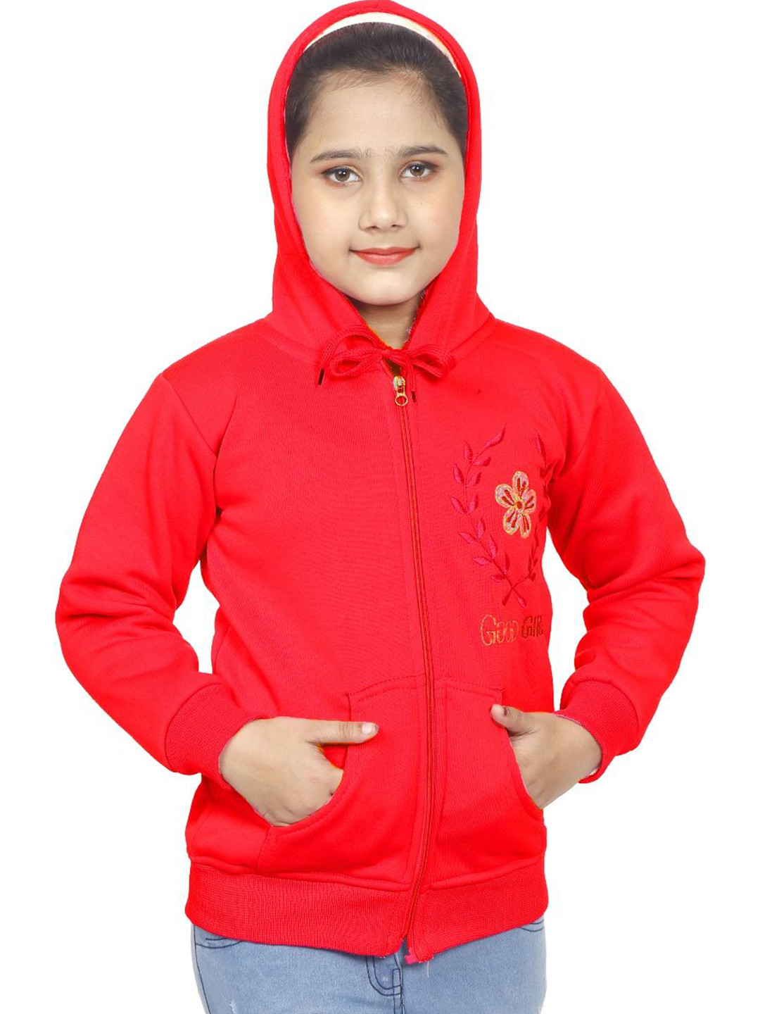 BABY HOME Girls Embroidered Hooded Sweatshirt