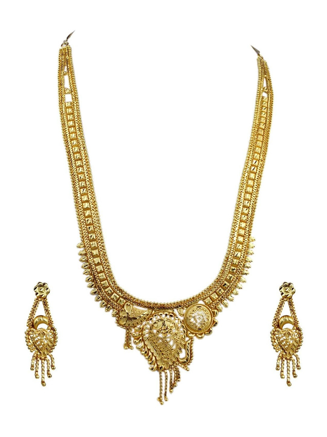Sitashi Women Gold Plated Long Necklace & Earrings Jewellery Set