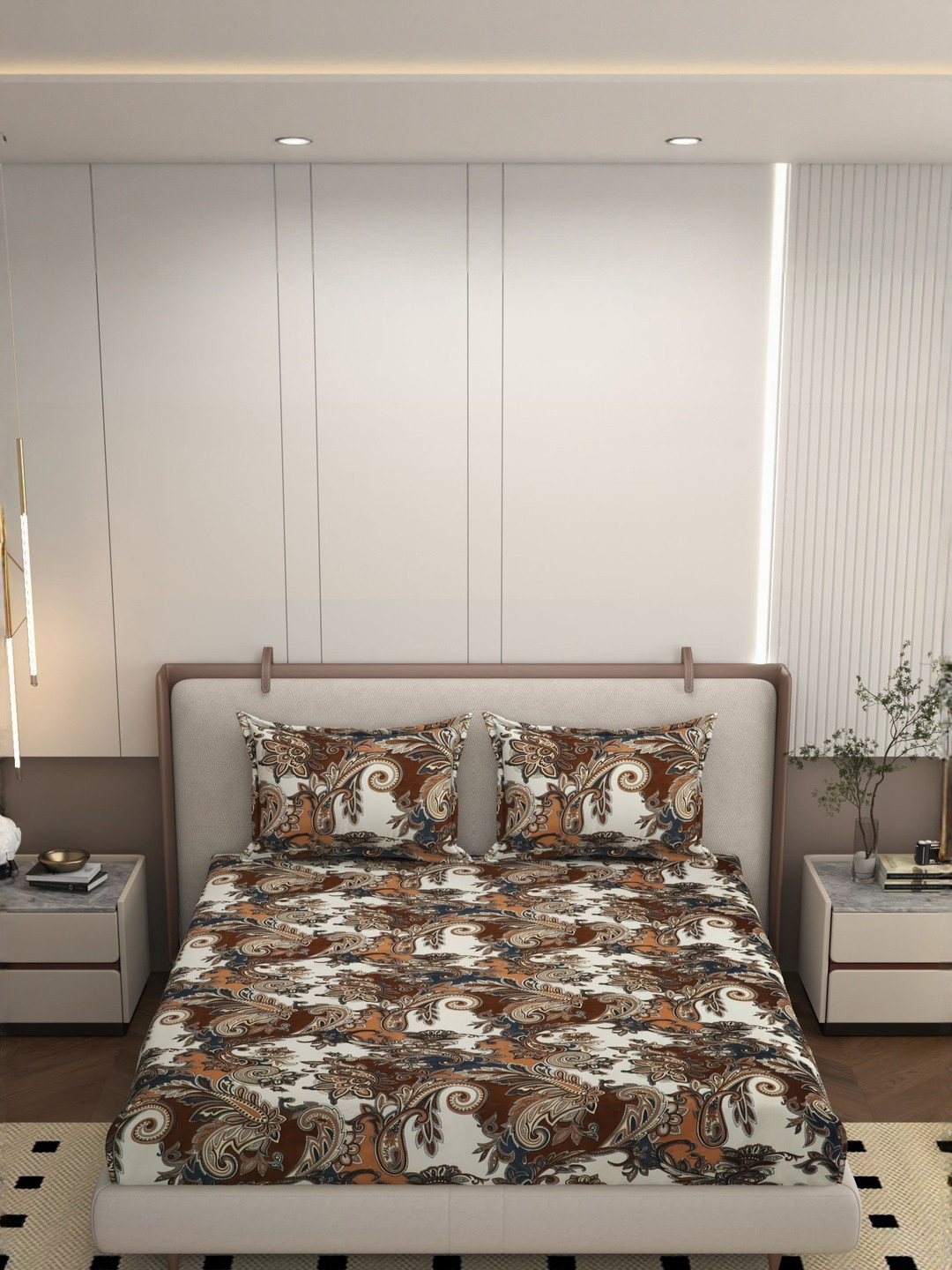 Bromwick Brown Paisley 250 TC Bedsheet with 2 Pillow Covers