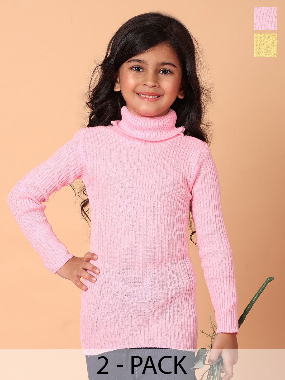 Superminis Pack of 2 Girls Ribbed High Neck Woollen Pullover