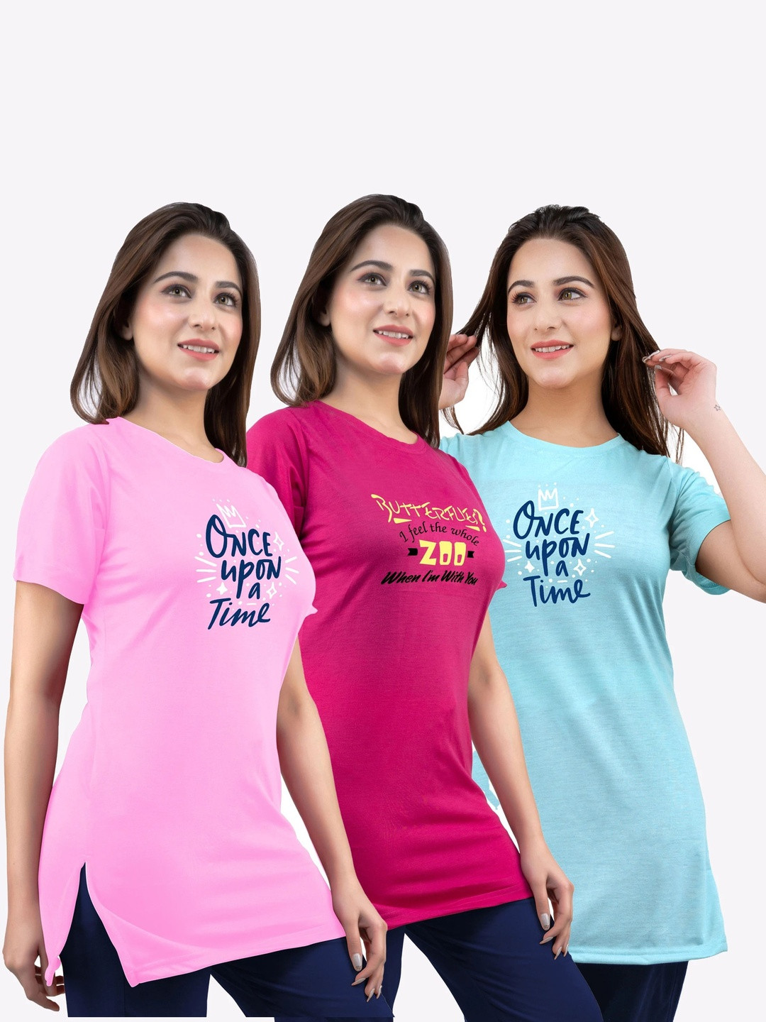 URBE-URBAN EVOLUTION Pack Of 3 Printed Round Neck Cotton Lounge T-shirts