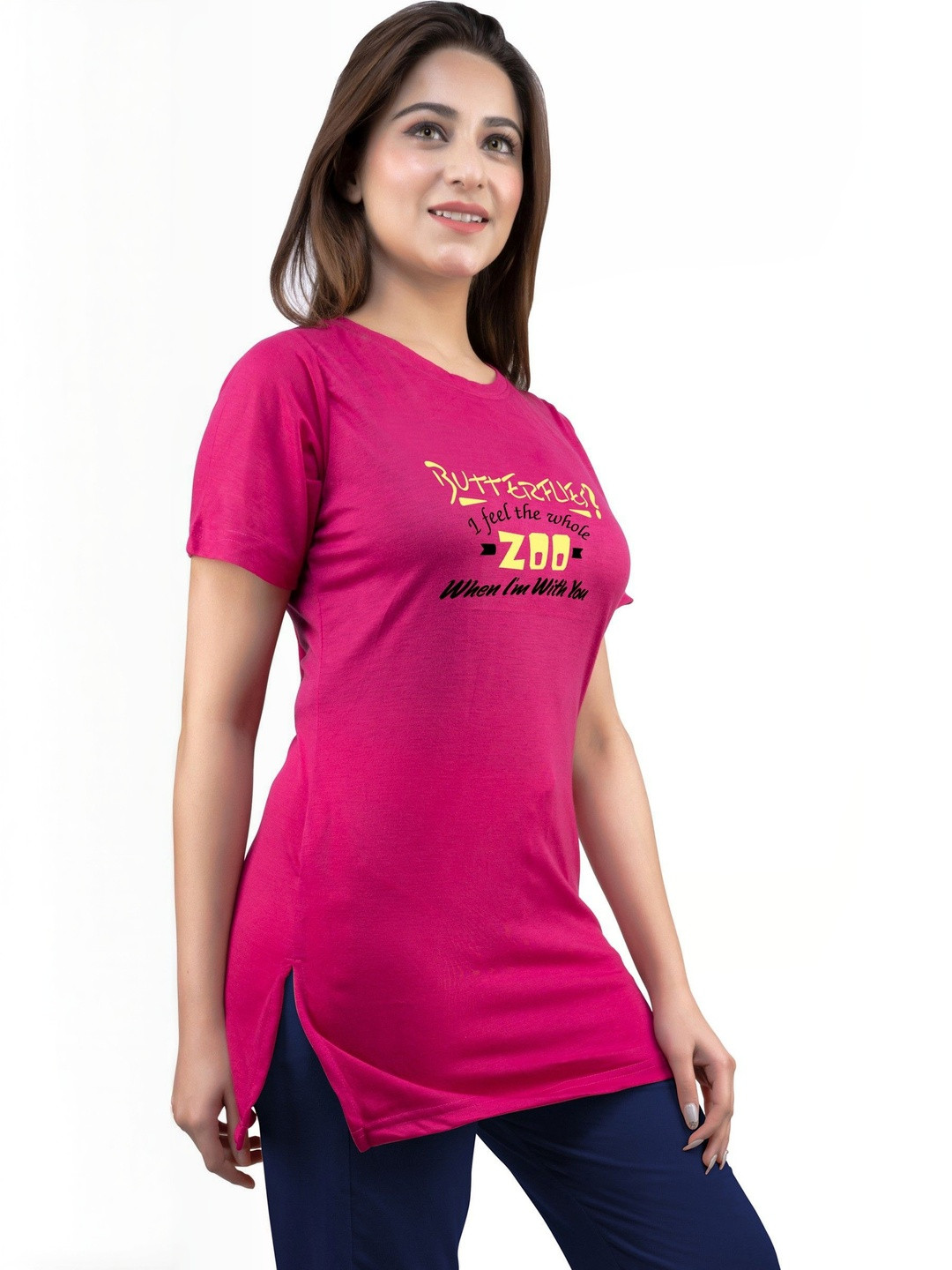 URBE-URBAN EVOLUTION Women Pack Of 3 Printed Round Neck Cotton Lounge Tshirts