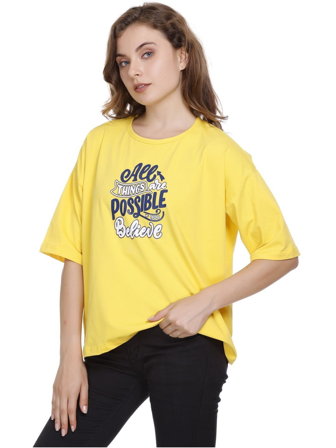 URBE-URBAN EVOLUTION Typography Printed Drop-Shoulder Sleeves Cotton T-shirt