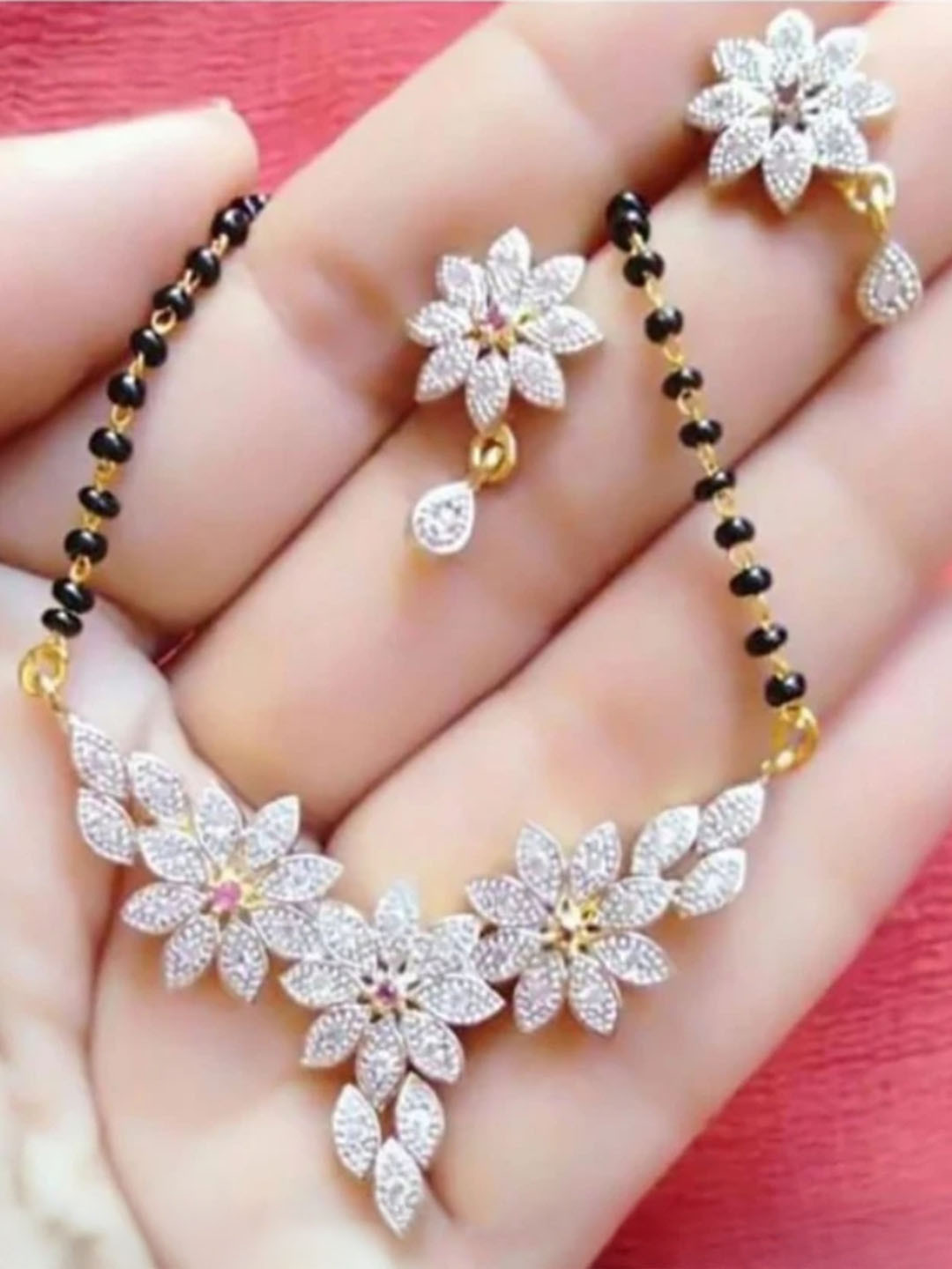 JD World Stone Studded Mangalstura With Earrings