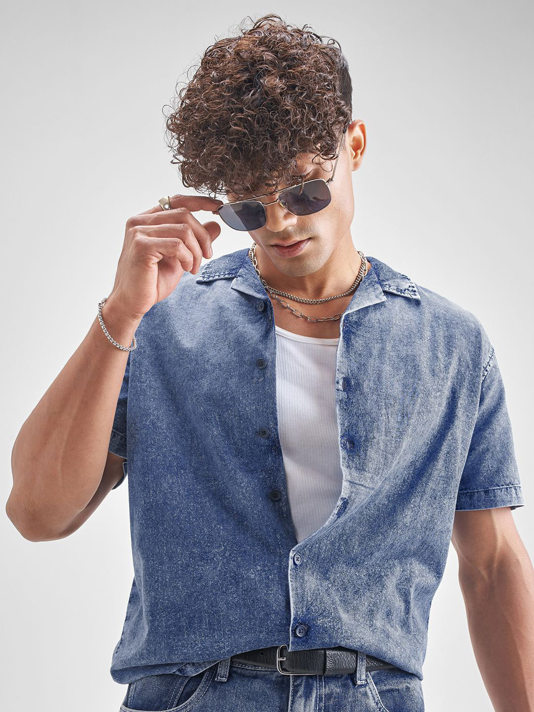 LOCOMOTIVE Textured Faded Cuban Collar Relaxed Fit Cotton Casual Shirt