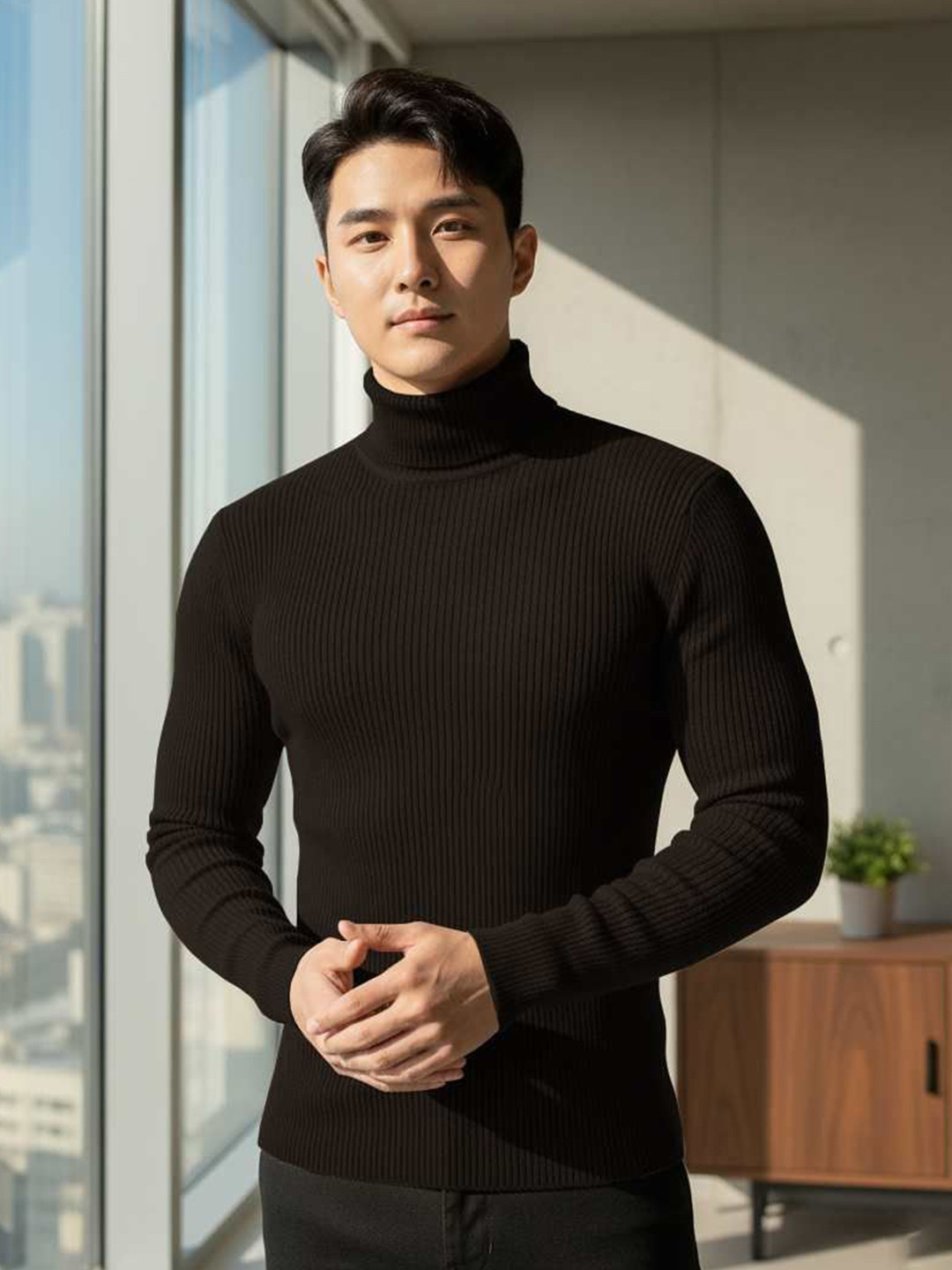 fashlook Men Solid Turtle Neck Wool Blend Sweatshirt