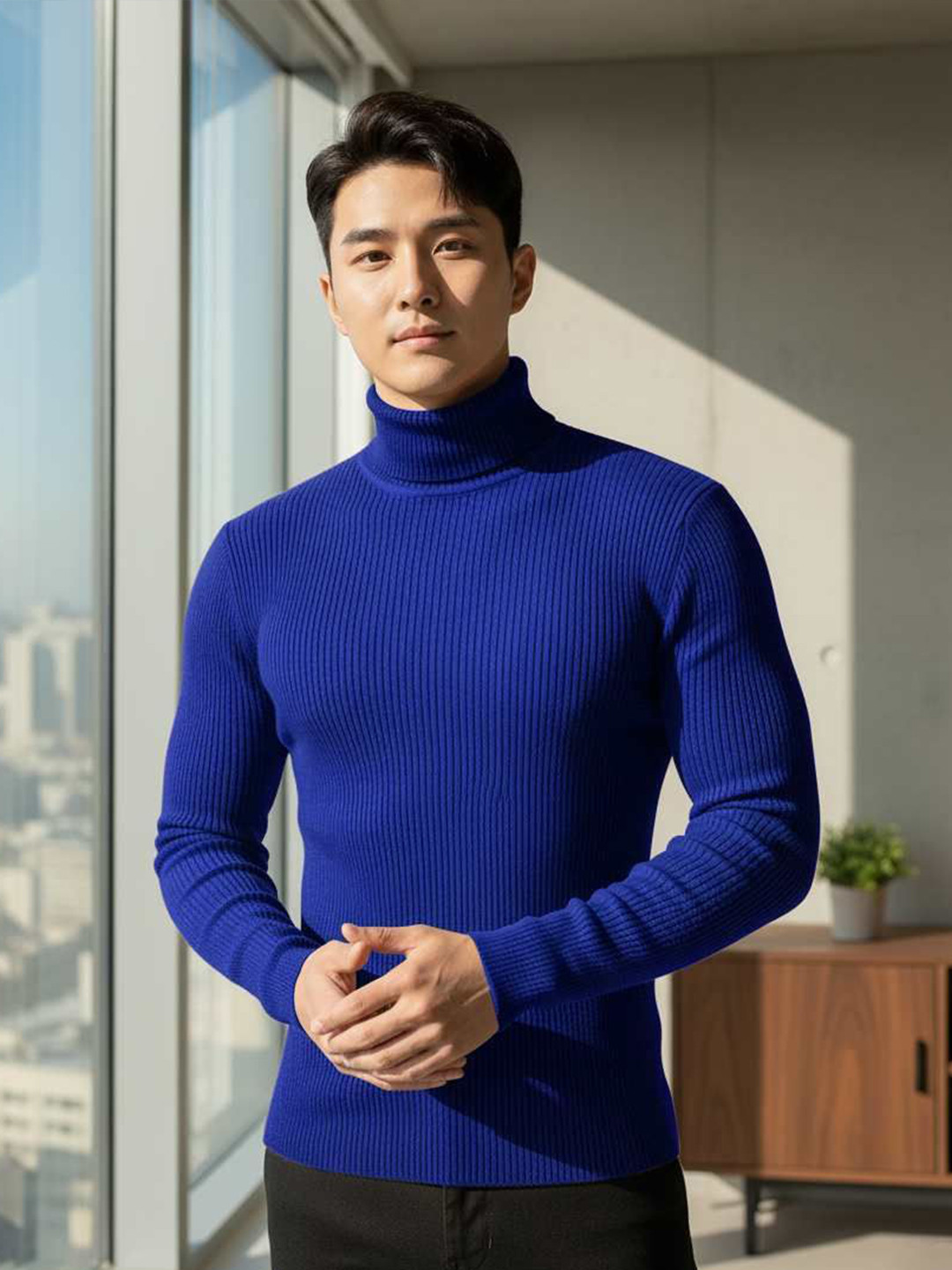 fashlook Men Solid Turtle Neck Wool Blend Pullover Sweatshirt