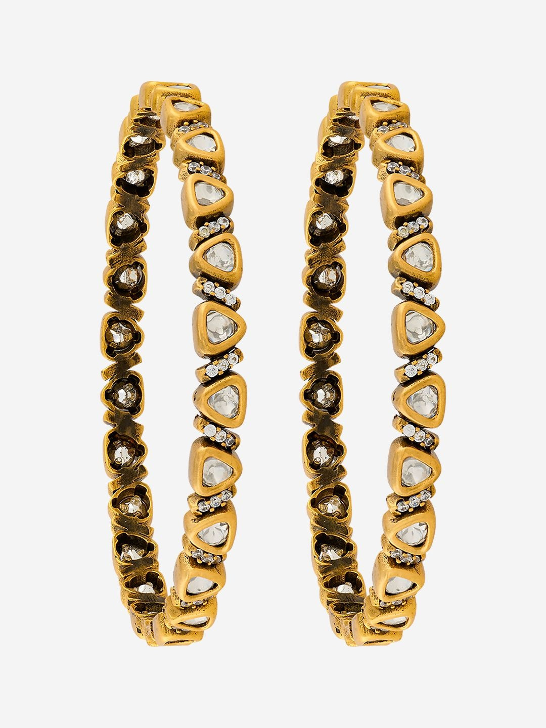 Kushal's Fashion Jewellery Set Of 2  White Victorian-Plated Ethnic Kundan Bangles