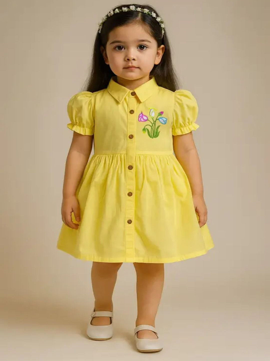 JG JHILIK GARMENTS Girls Floral Puff Sleeve Fit & Flare Dress