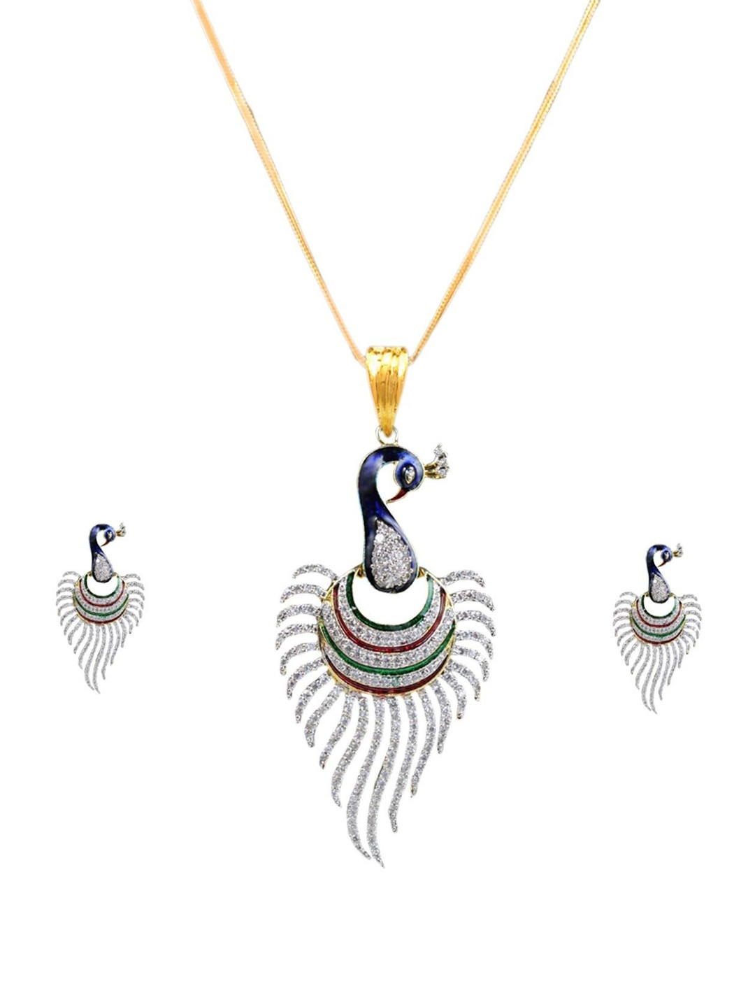 Sitashi Women Gold-Plated Alloy American Diamond Pendant & Earrings