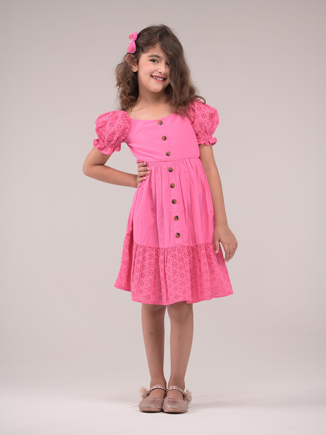 URBAN BUDS Polka Dot Puff Sleeve Fit & Flare Dress