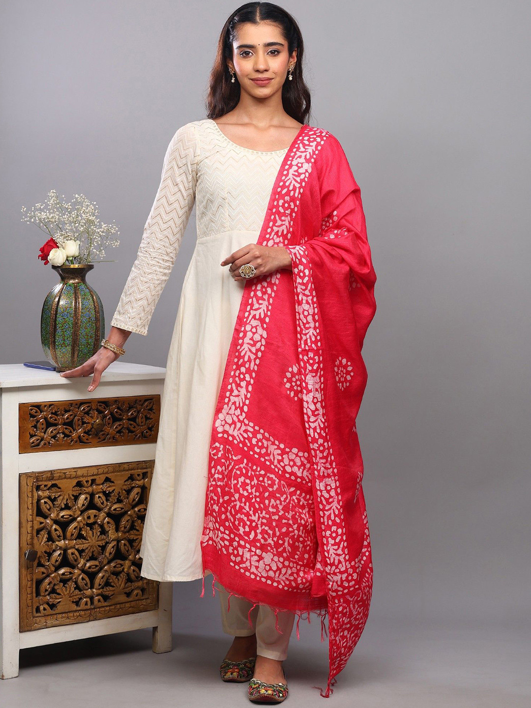 Exotic India Women Batik Printed Chakra Pattern Art Silk Dupatta from Telangana