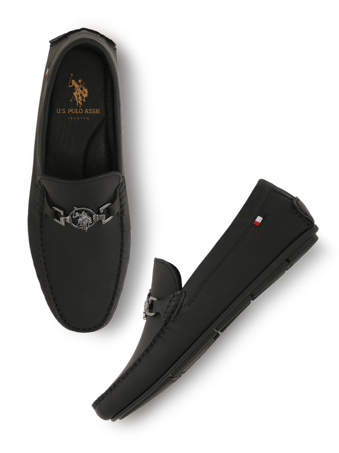 U.S. Polo Assn. Men Black Leather Round Toe Slip-On Loafers