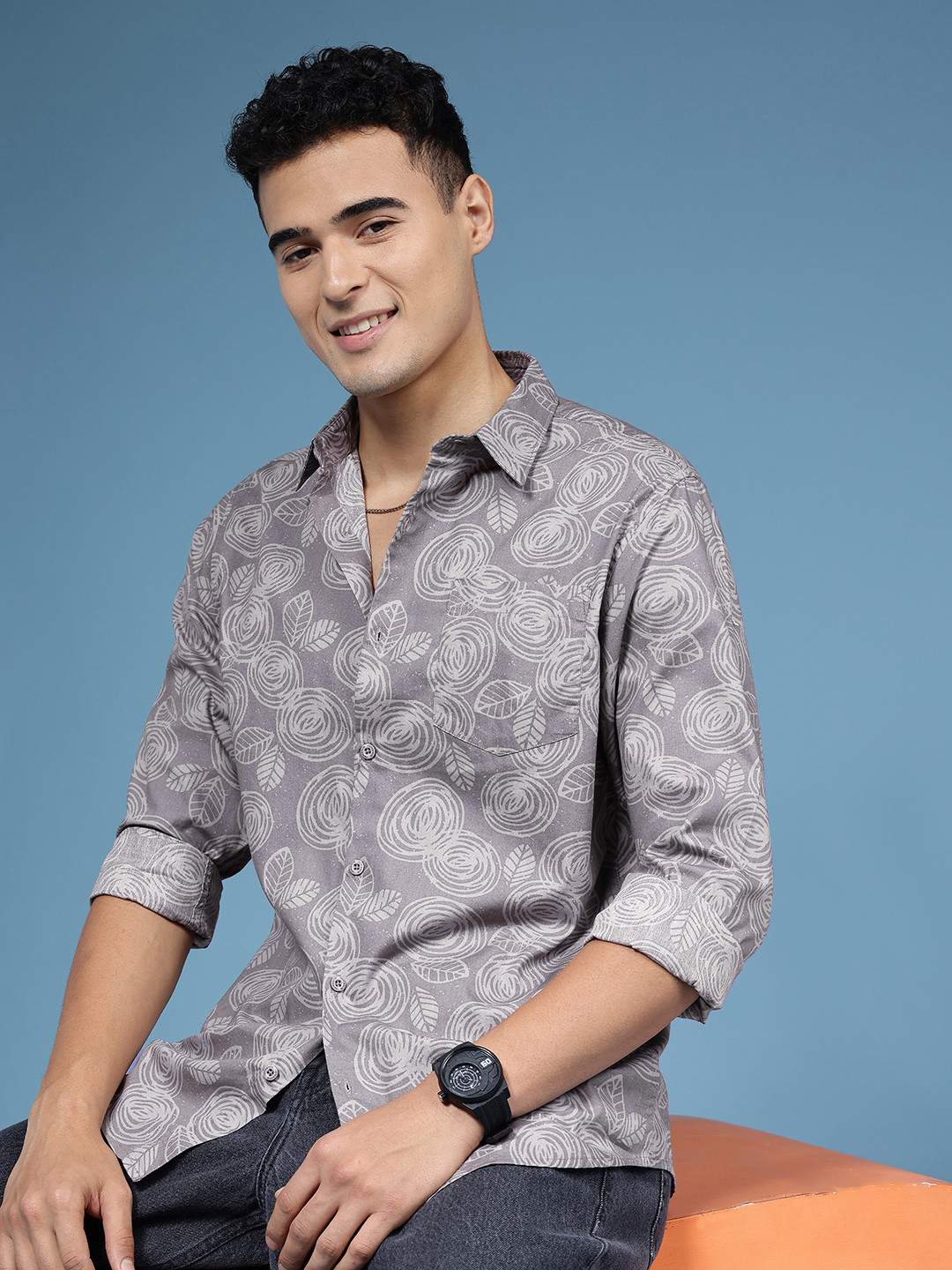 HERE&NOW Pure Cotton Slim Fit Floral Printed Casual Shirt