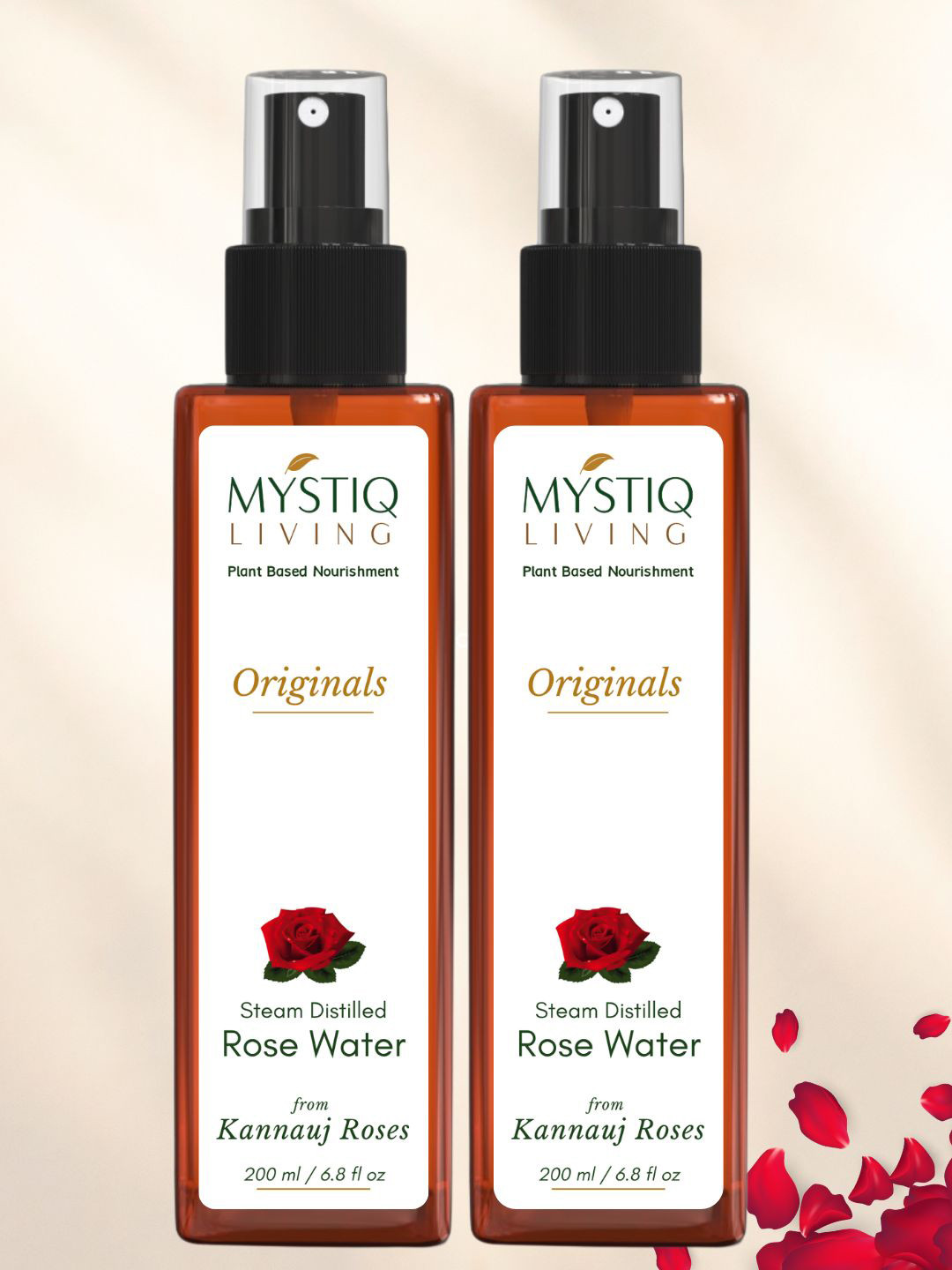 MYSTIQ LIVING Set of 2 Rose Water Face, Hair & Skin Toner Mist