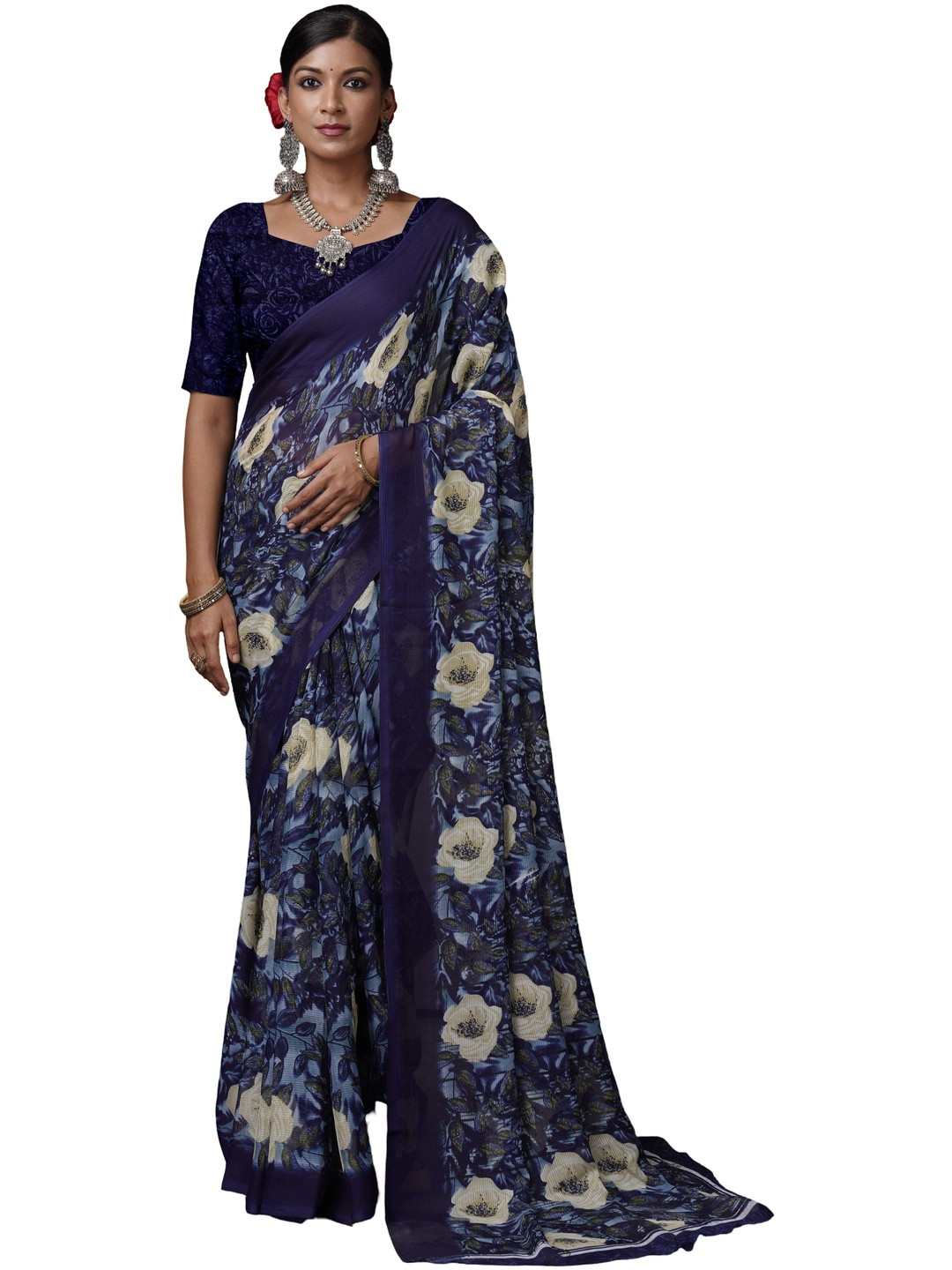 NIRMAL CREATION Floral Poly Georgette Saree