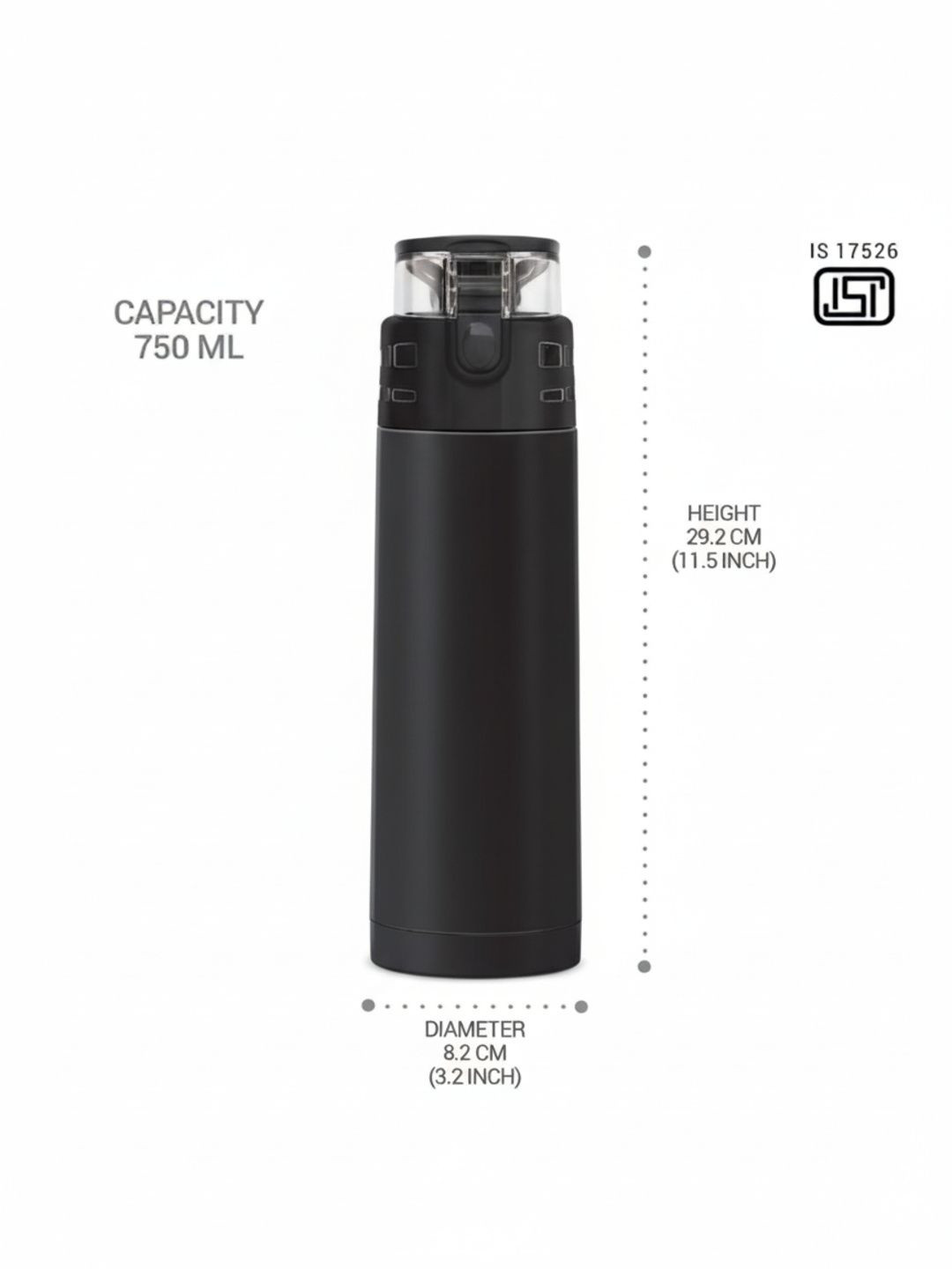 Belhomme Black Stainless Steel Water Bottle Capacity: 700-750 ML